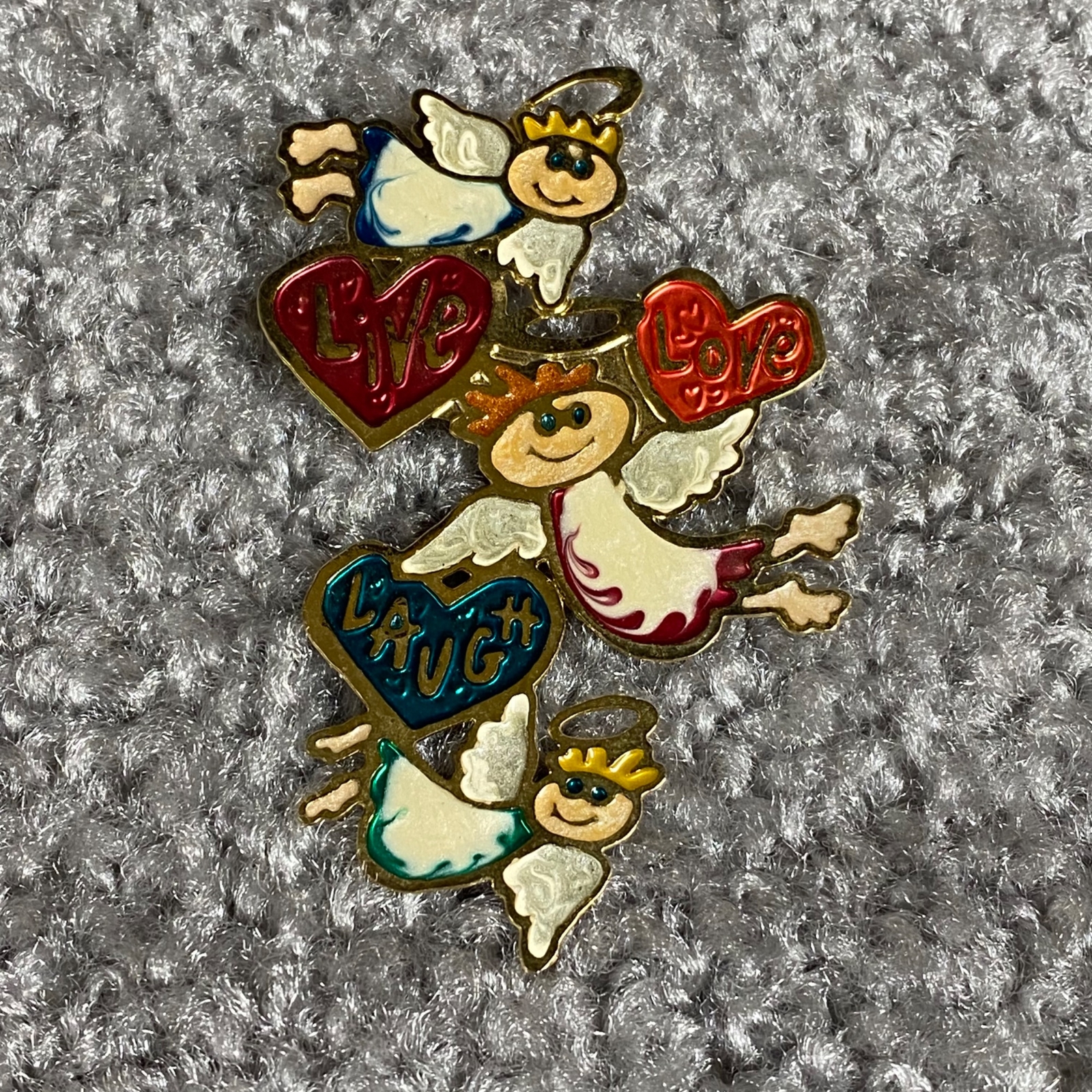 Live Love Laugh Three Angel Pin Brooch Hearts Angels Any Occasion