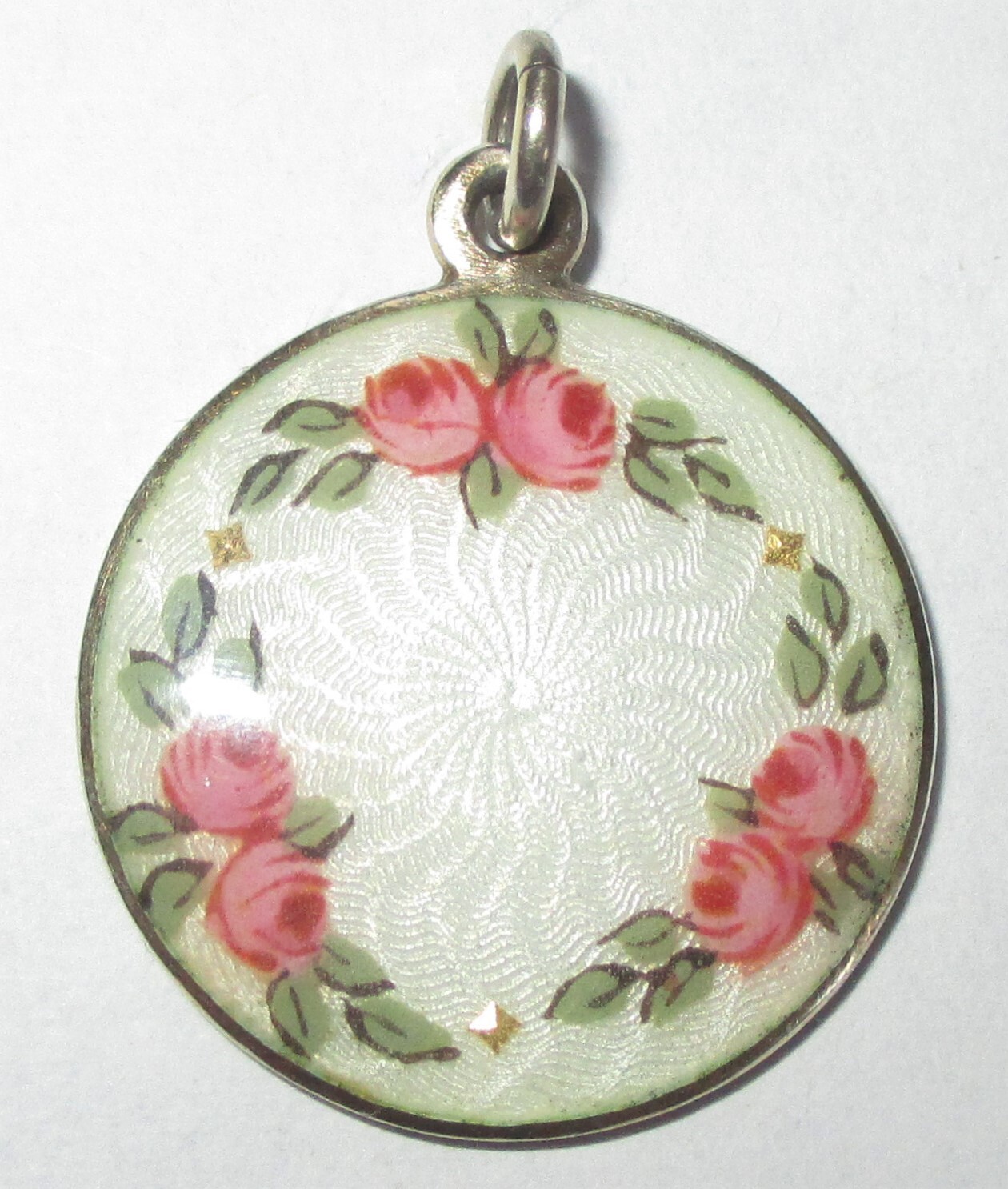 ANTIQUE STERLING SILVER GUILLOCHE ENAMEL ROSE DAVID ANDERSEN CHARM PENDANT