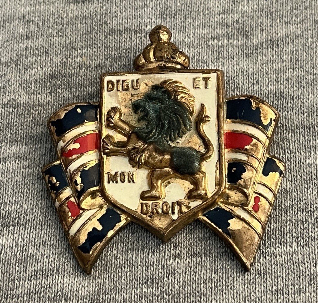 WWII War British Relief Society Pin Enamel 1940 Vintage Brooch Lion Shield Crest