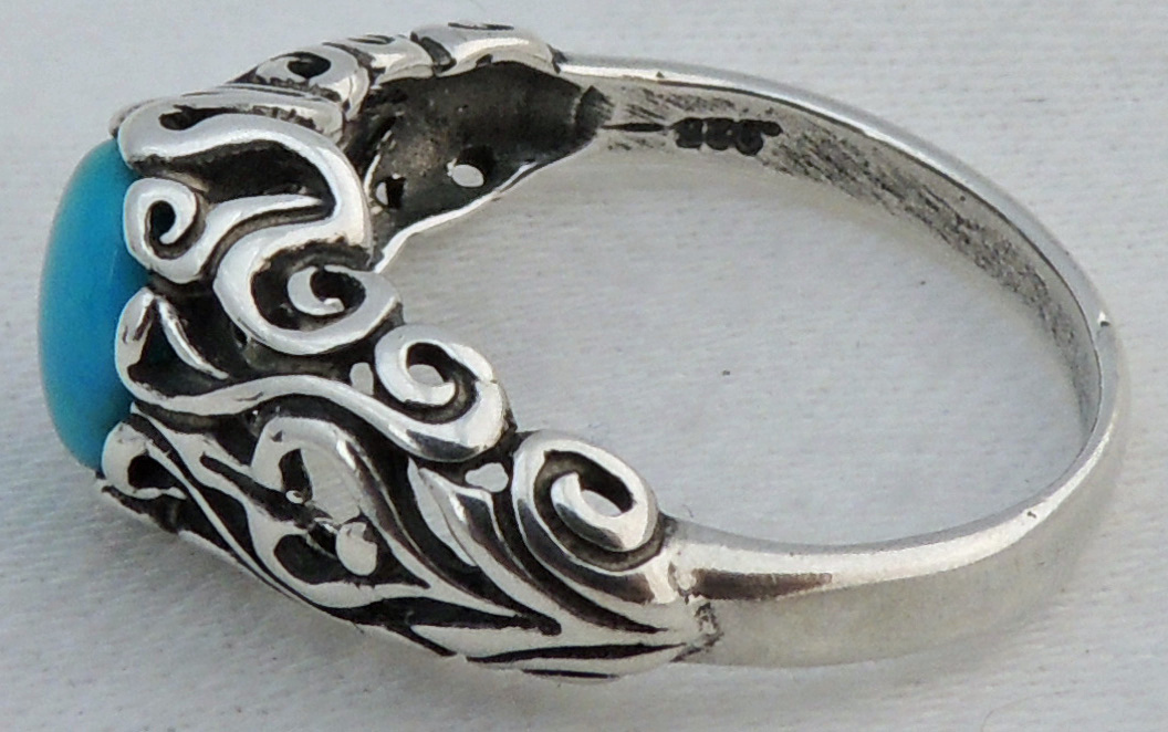 BEAUTIFUL ESTATE STERLING SILVER TURQUOISE SCROLL DESIGN RING SIZE 8