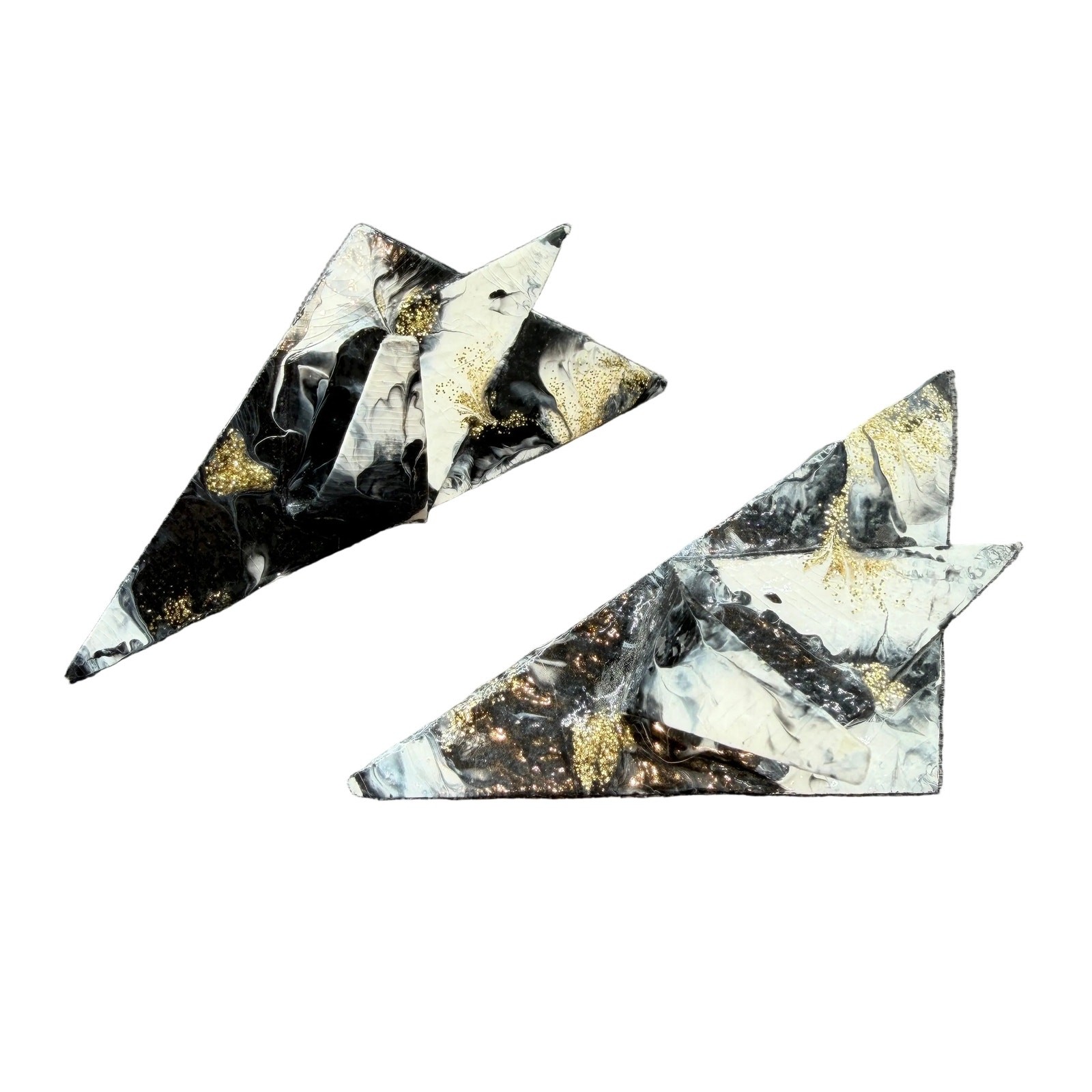 1991 Artisan Abstract Paper Clip Earrings with Black, White & Gold Glitter
