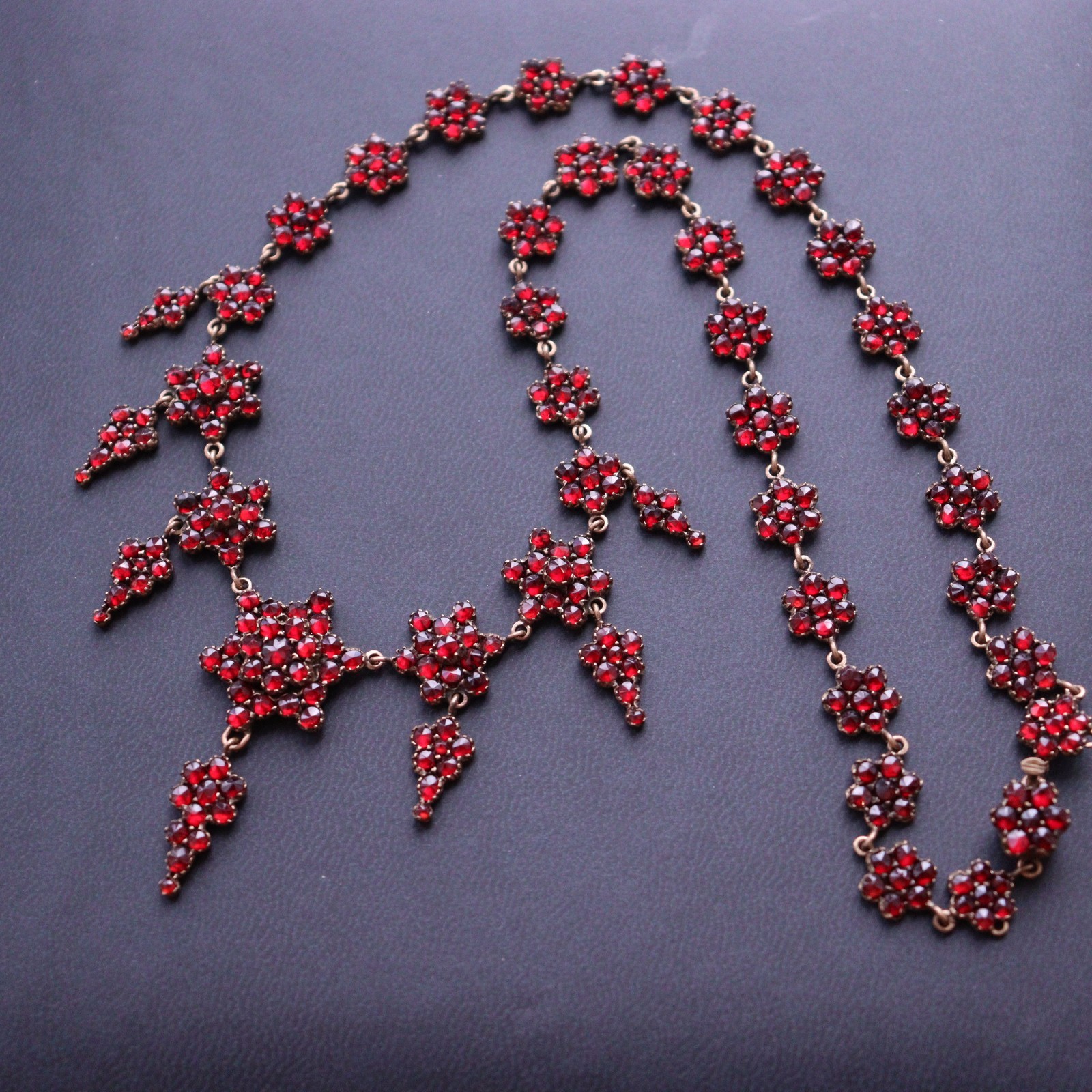 NO TARIFF Antique Bohemian Garnet Necklace Collier Tombac Gilded