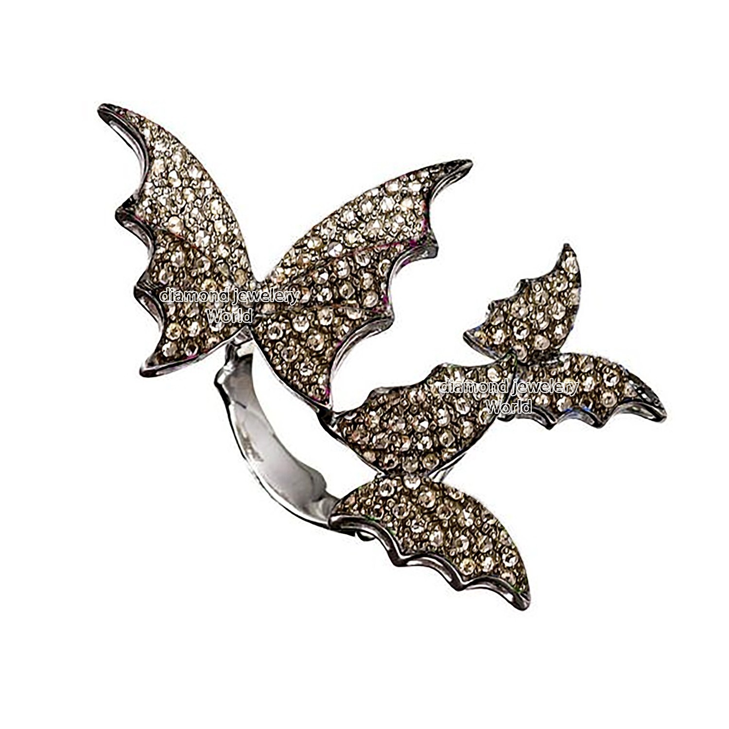 2.68ctw Genuine Old Mine Rose Cut Diamond Silver Vintage Butterfly Ring Jewelry