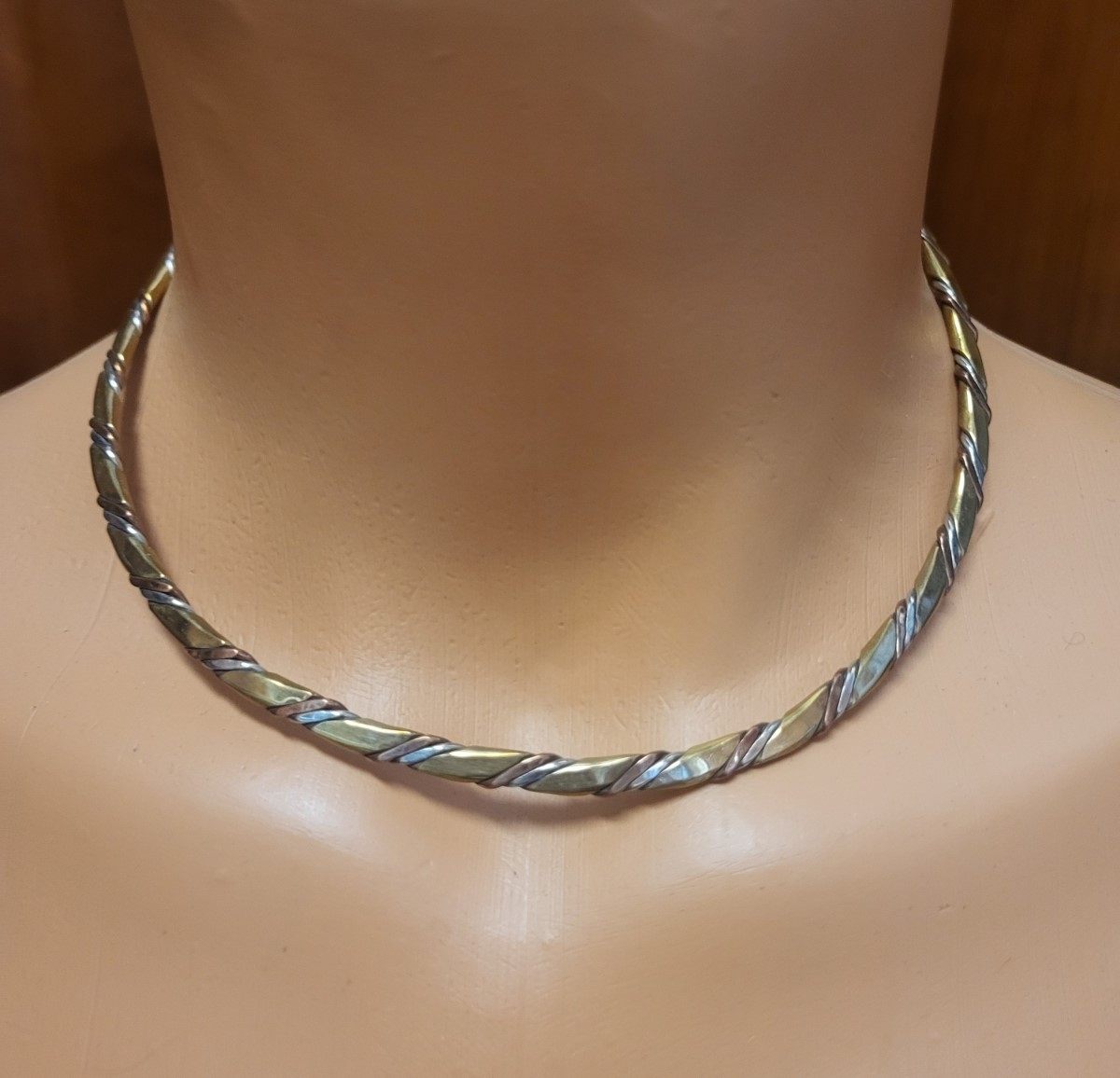 Vintage TANE Hand Fabricated Silver Copper Brass Twisted Wire Neck Collar Choker