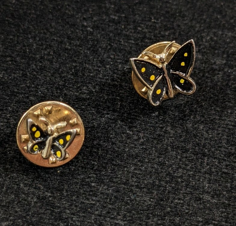 Vintage Gold Tone Set Of Two Black Yellow Butterfly Pins 15189