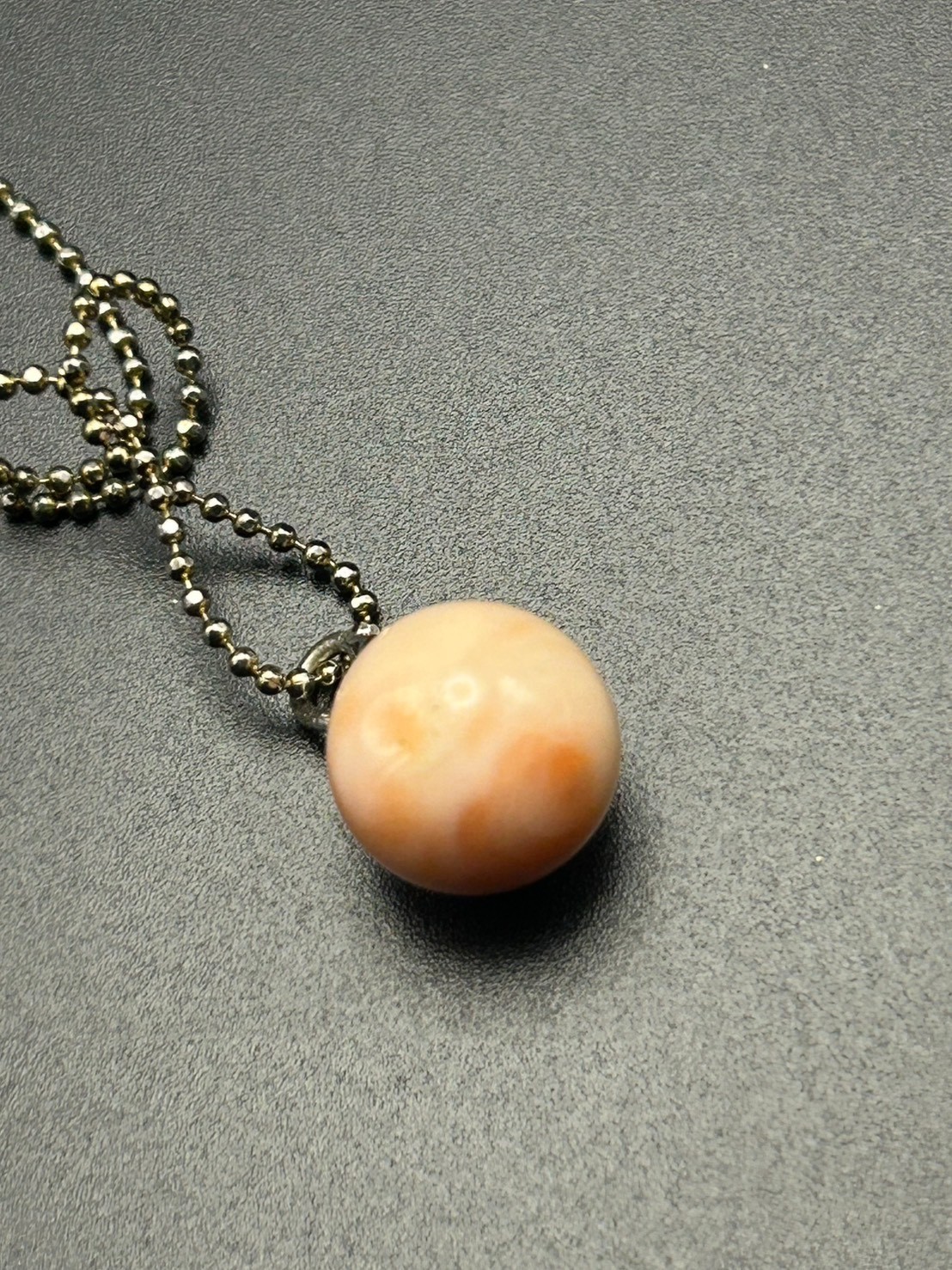Vintage Japanese Coral Bead Pendant Necklace 11.5mm Pink Angel Skin Coral