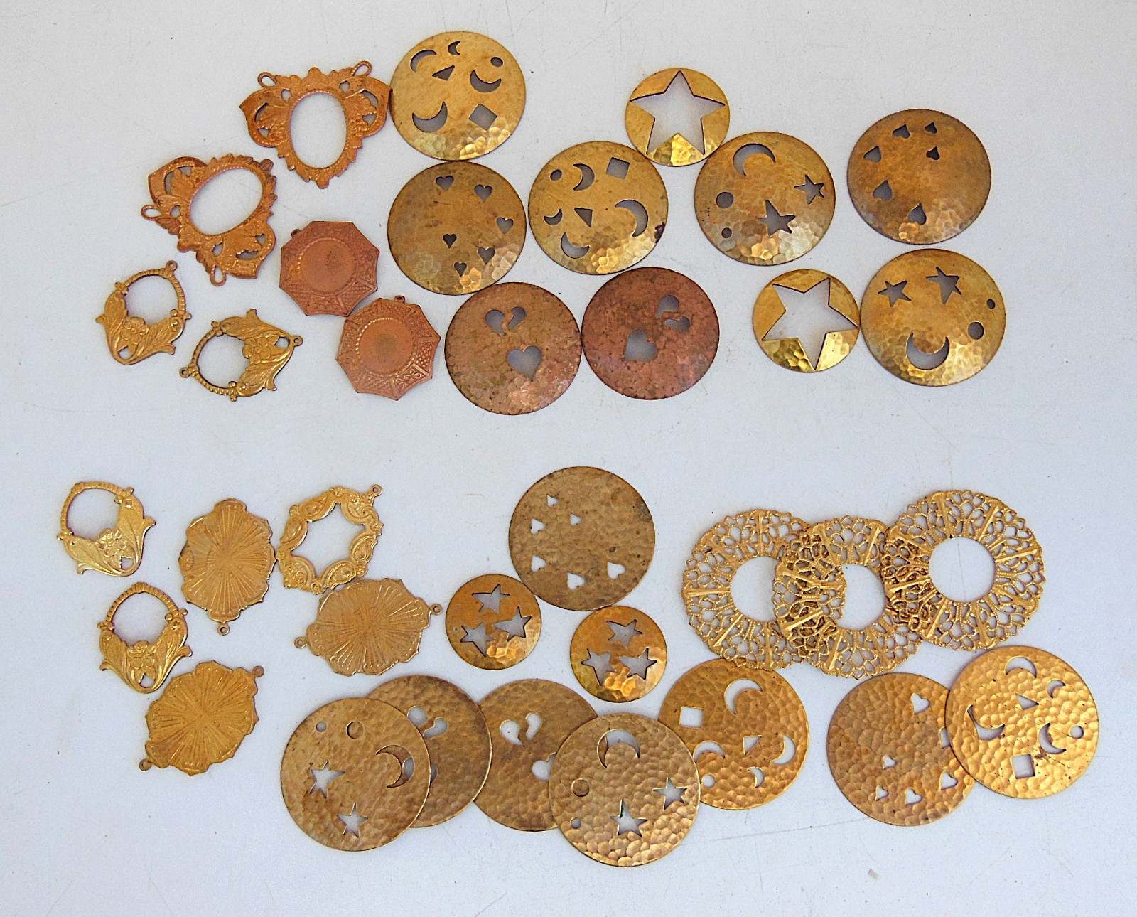 36 Vtg. Brass Findings, Stampings, Crafting in Assorted Shapes & Sizes