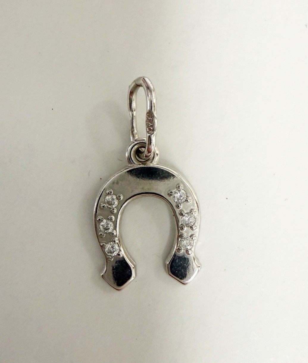 925 Sterling Silver CZ Horseshoe Good Luck Mini Charm Pendant New