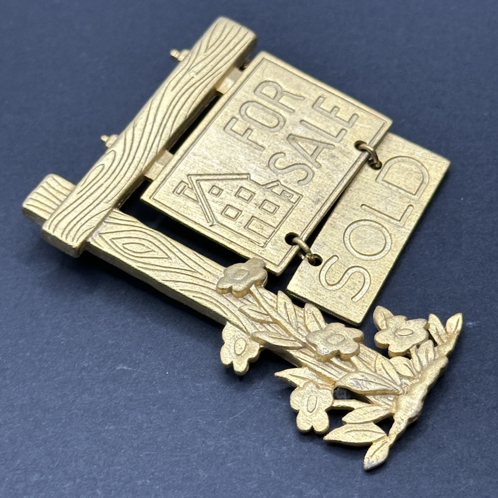 JJ Signed For Sale Sold Sign Brooch Pin Gold Tone J29B