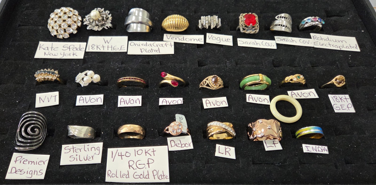 Vintage Mod Ring Lot Of 100. 23 Signed Kate Spade N.Y Avon Sterling Vendome