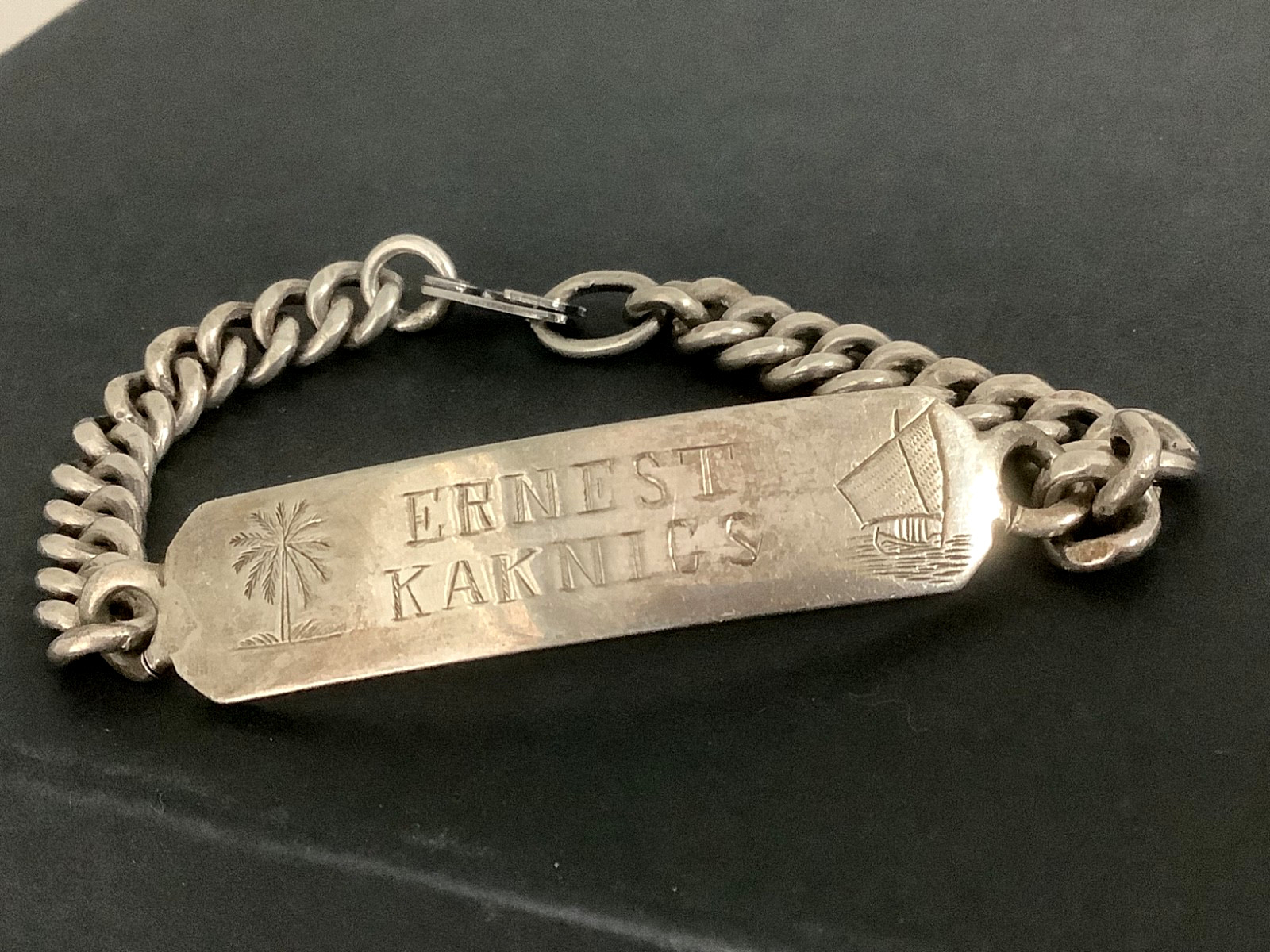 VTG Mens Heavy Sterling Silver Marine Navy Radio Officer ID bracelet 7.25″ 30g
