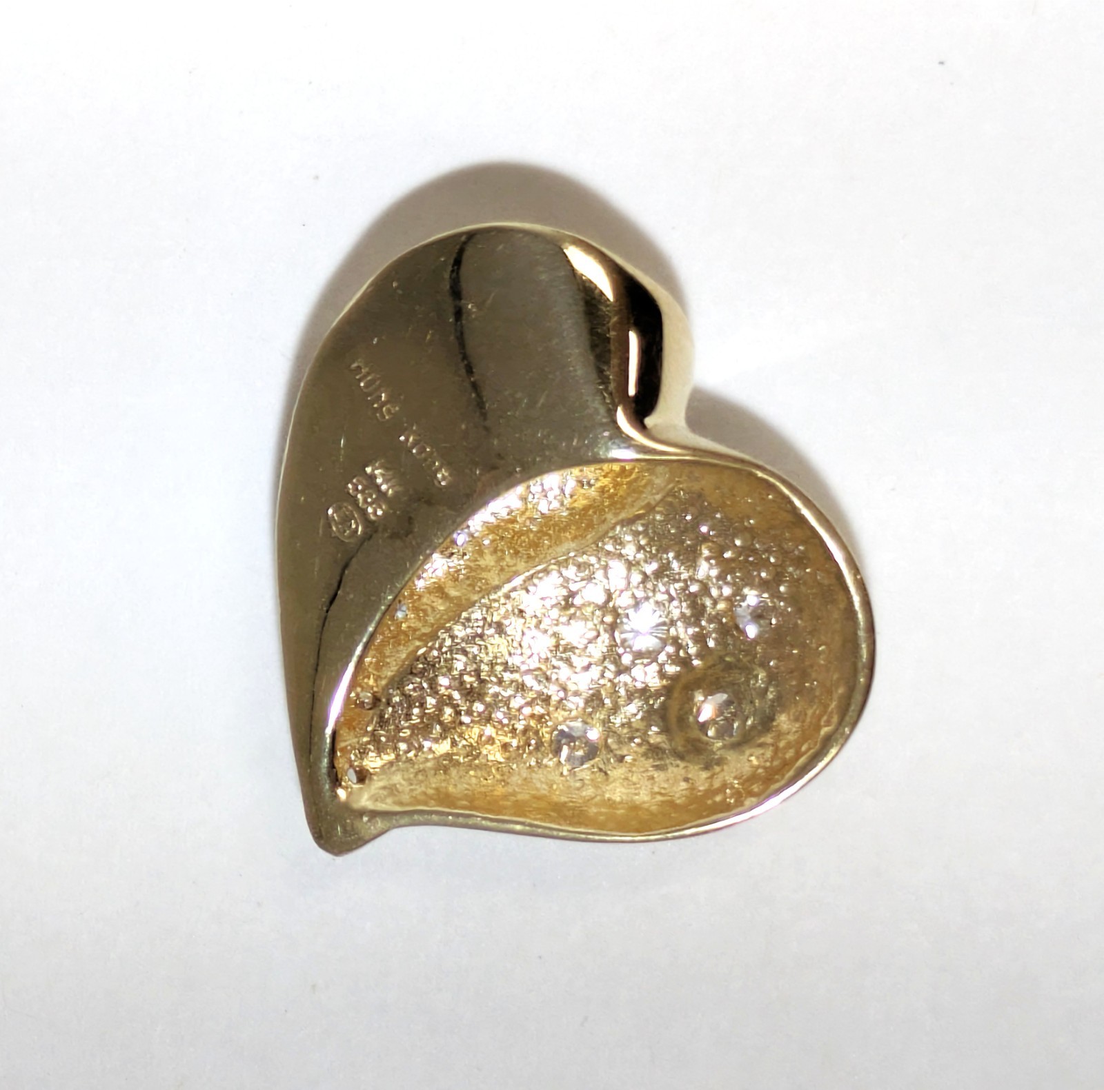 14K Gold & Diamond Heart Pendant, 1” by 7/8”