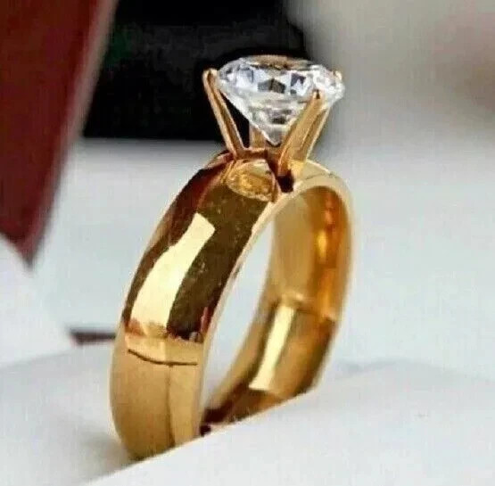 2 Ct Round Cut Lab Created Diamond Solitaire Wedding Ring 14k Yellow Gold Plated