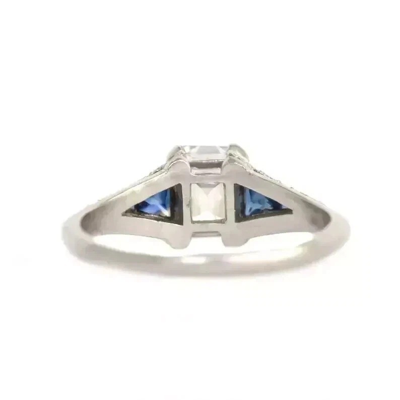 Art Deco Style Emerald Cut Lab Created Diamond Engagement 14K White Gold FN Ring
