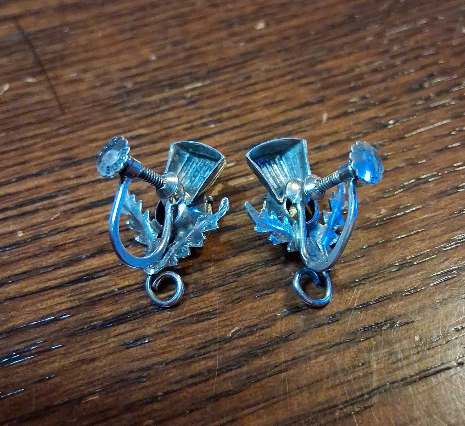 Vintage W.Bros Silver Thistle Screw Back Earrings See Pics/Description