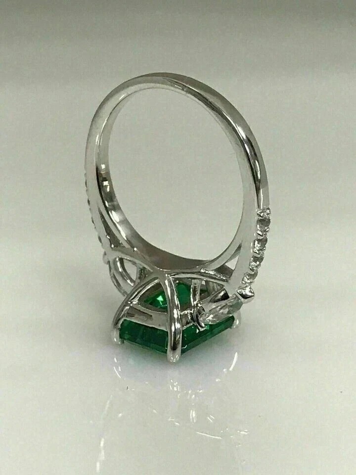 3.25Ct Art Deco Princess Lab Created Green Emerald Engagement 925 Silver Ring