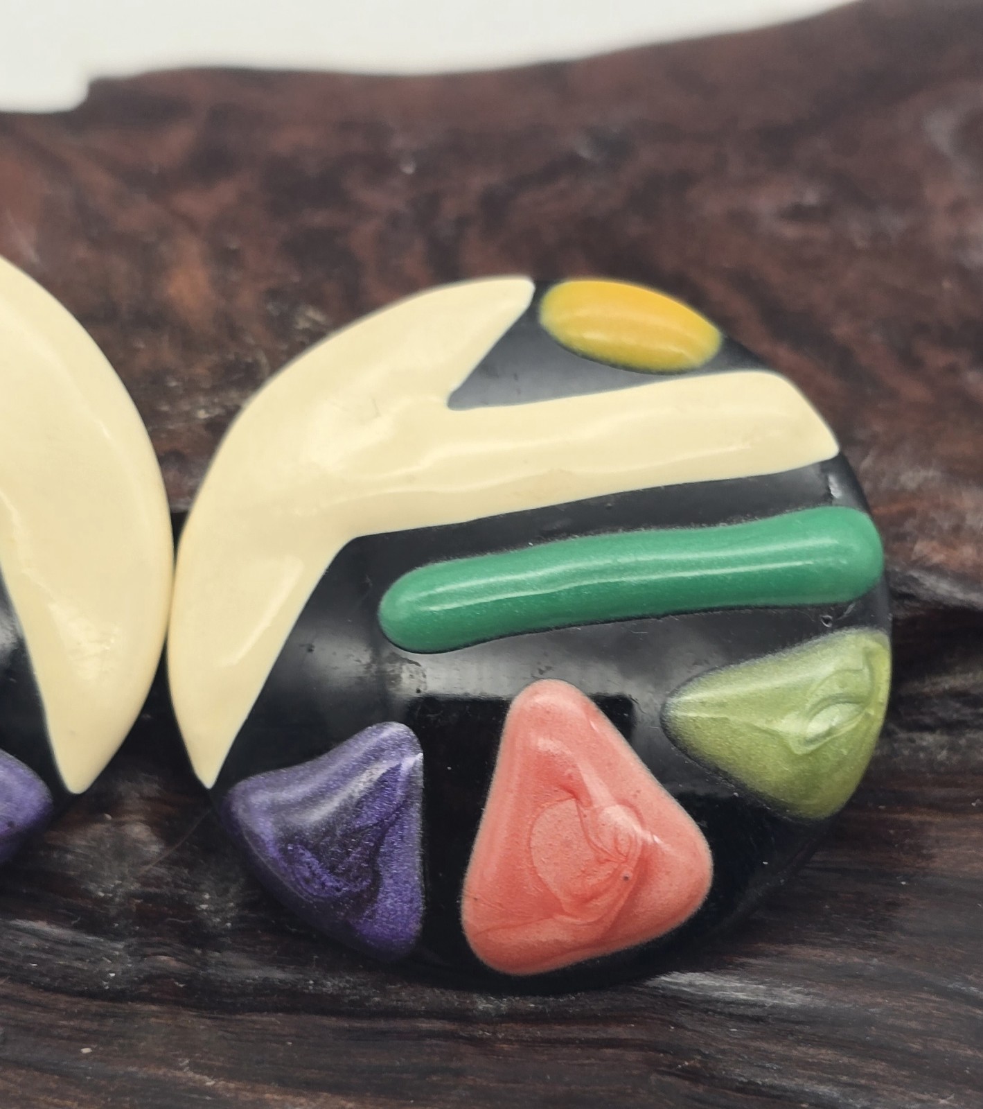Authentic 1980’s Enameled Abstract Multi Color Large Round Pierced Earrings