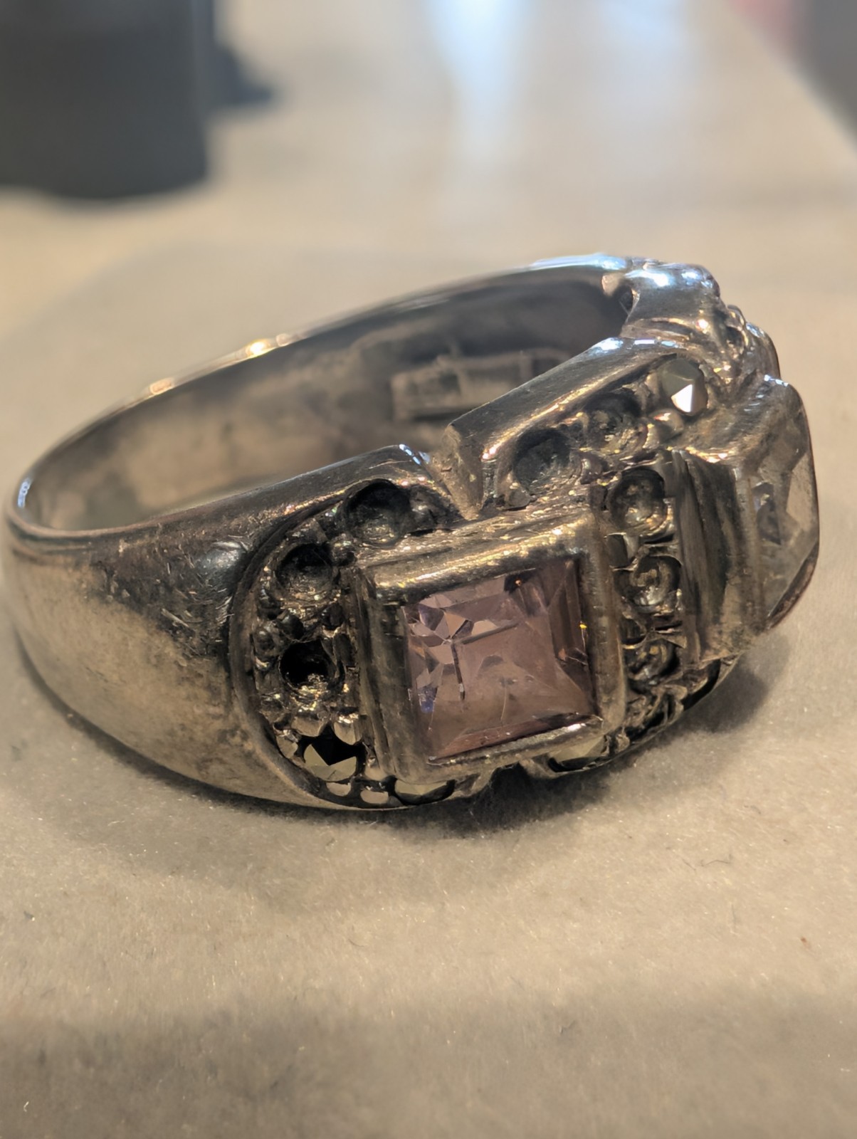 Lot of 2 Sterling Silver Rings 925 Amethyst Abalone & Multi Stone Vintage