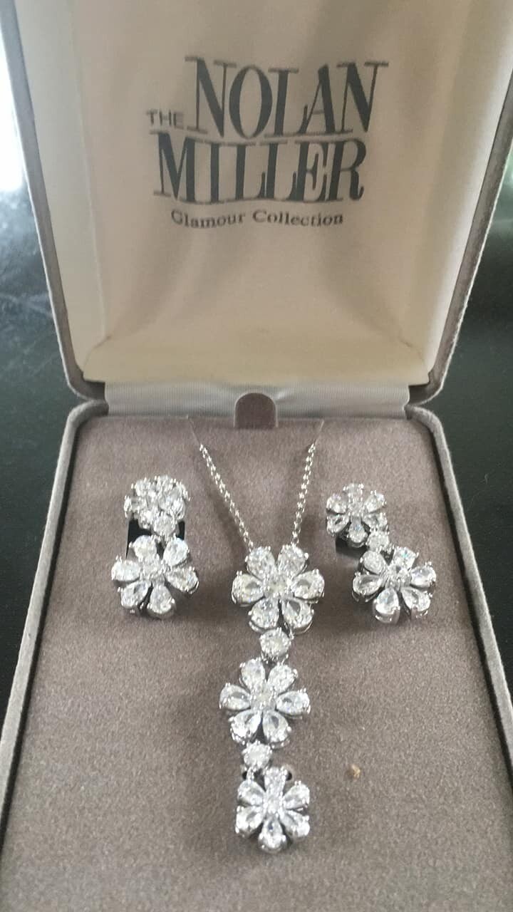 Nolan Miller Ideal Rhinestone Pendant Necklace and Pierced Earrings Set
