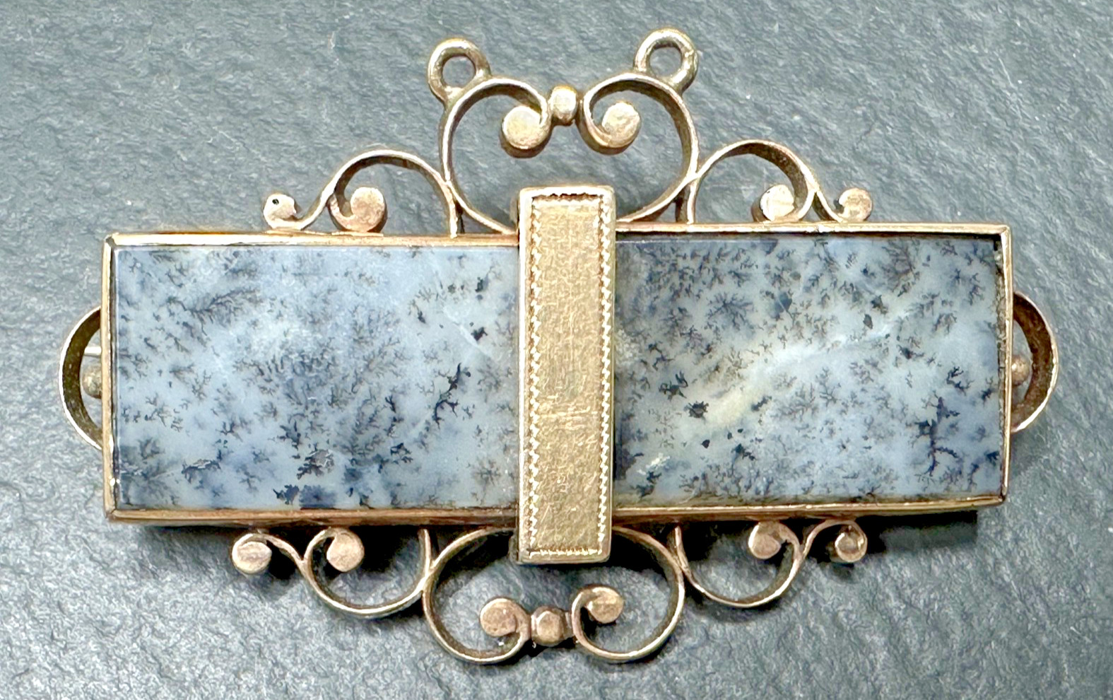 RARE ANTIQUE 14K SCOTTISH DENDRITIC (MOSS) AGATE BROOCH M940