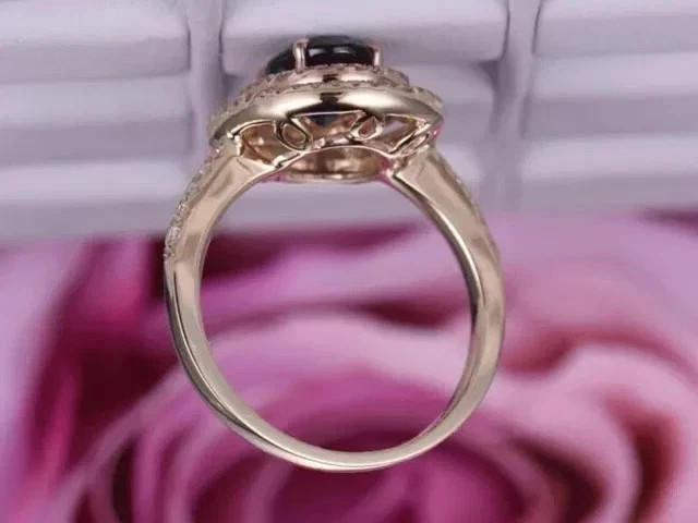 Art Deco Style Sapphire & Lab Created Diamond 14K Rose Gold FN Engagement Ring