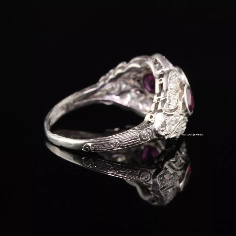Edwardian 4Ct Oval Cut Red Ruby CZ Womens Engagement Ring 14K White Gold Plated
