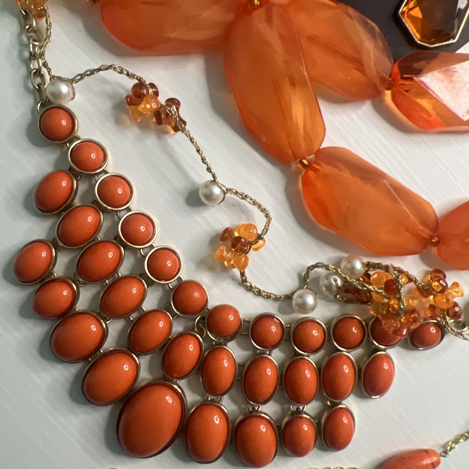 Vintage Orange Tones Necklaces, Bracelet, Earrings Mixed Lot | Wear Repair