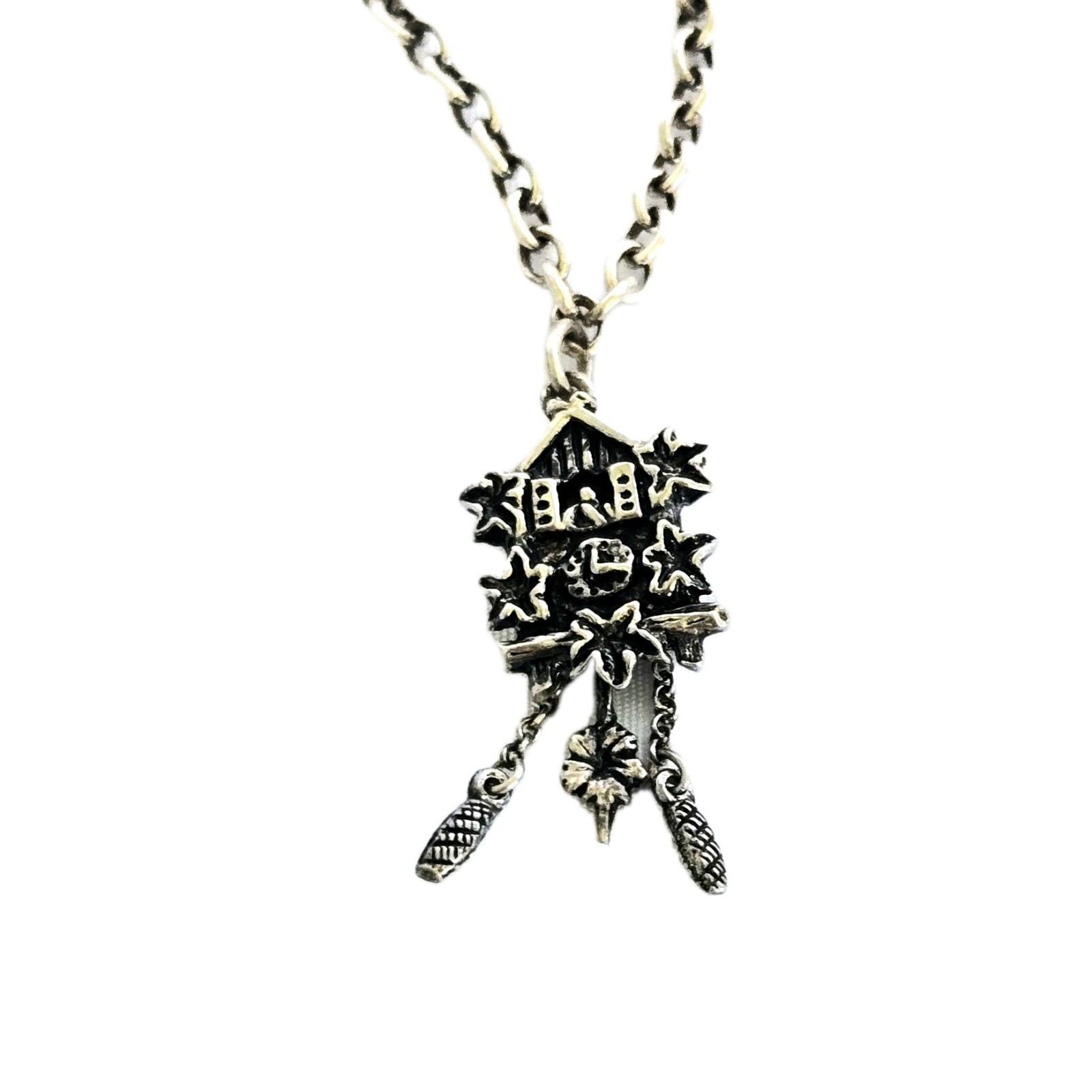 Antique European Silver Charm Bracelet – Cuckoo Clock Crown – 7.5″ – 9.86 Grams