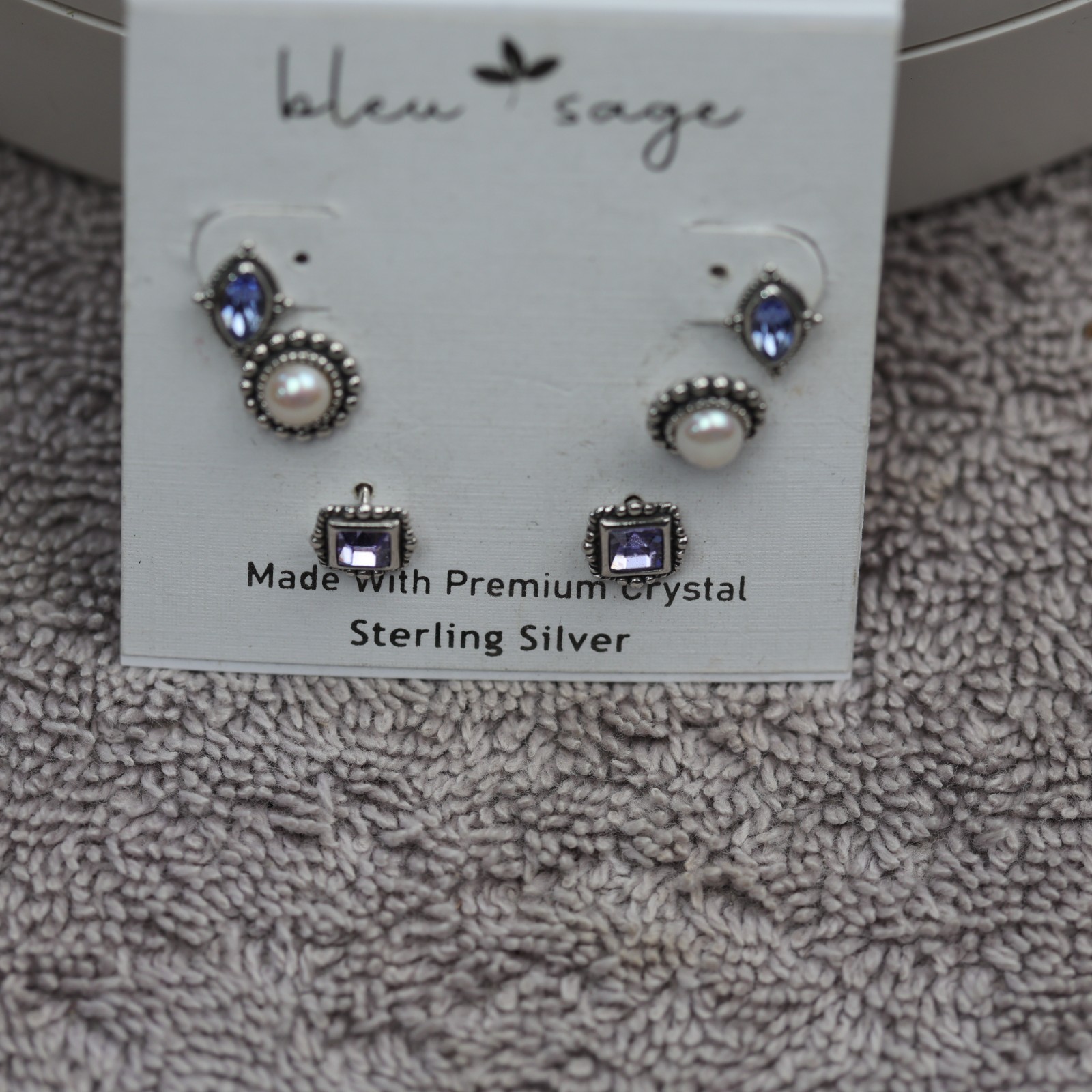 3 Pairs New Stud Gemstone Earrings Sterling Silver