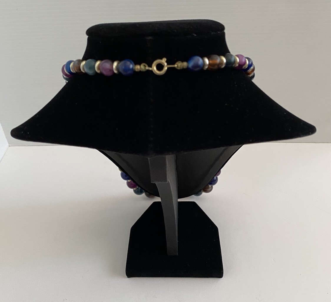 VTG Lucite Acrylic Beaded Graduated Necklace In Blue Brown Gold Tone Purple 24”
