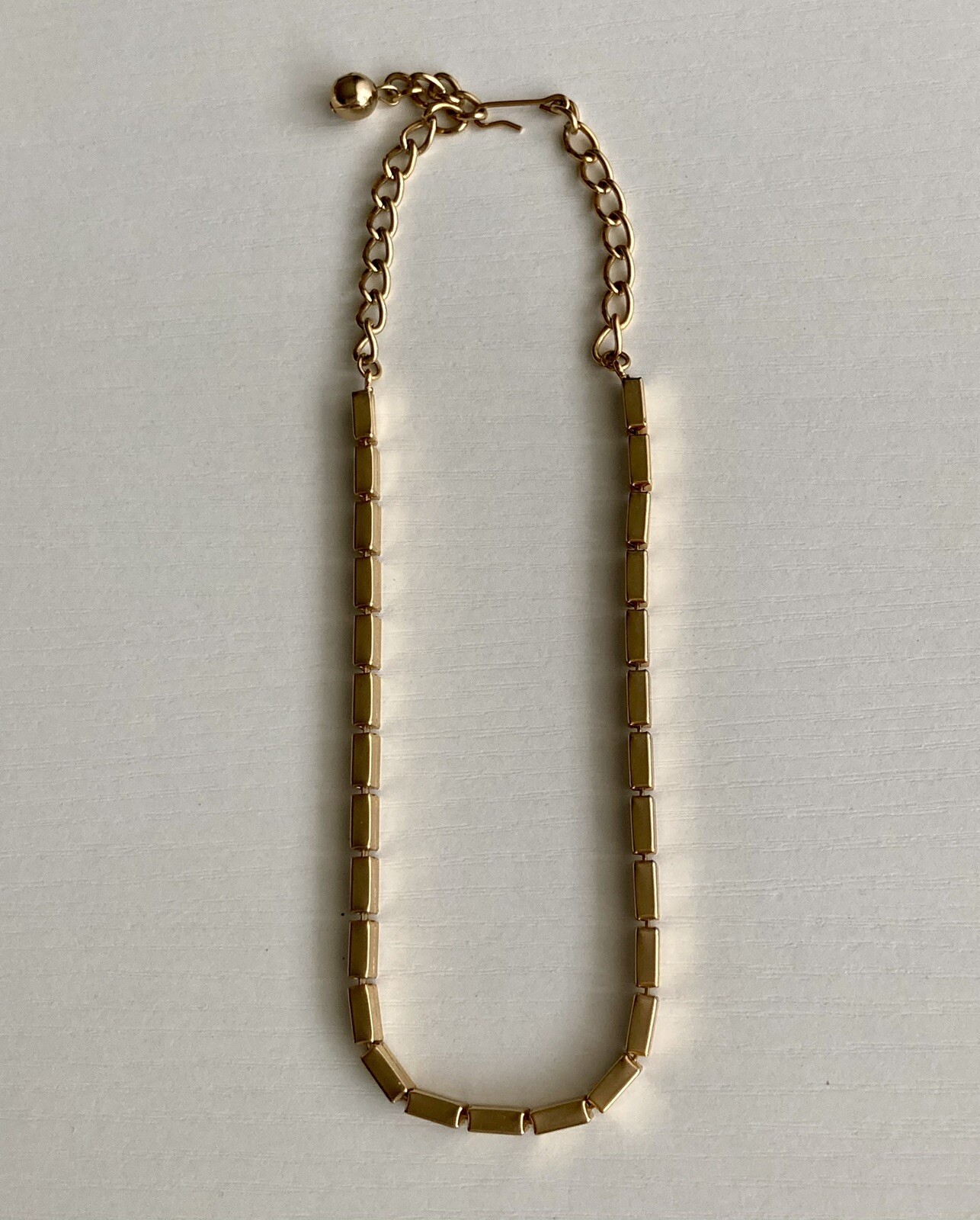 Vintage Rectangle Bar Box Link Chain Necklace 16” Gold Tone Adjustable 17.25g