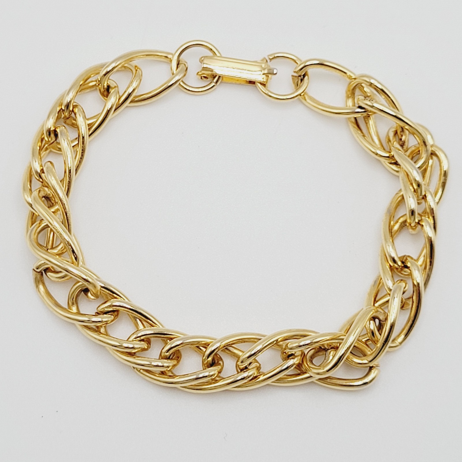 Fancy Oval Link Fancy Curb Shiny Gold Tone Vintage Chain Bracelet 7.25 Inch