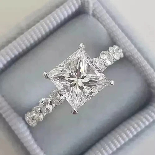 3.20Ct Princess Cut Lab Created Diamond Art Deco Style 925 Silver Birthday Ring