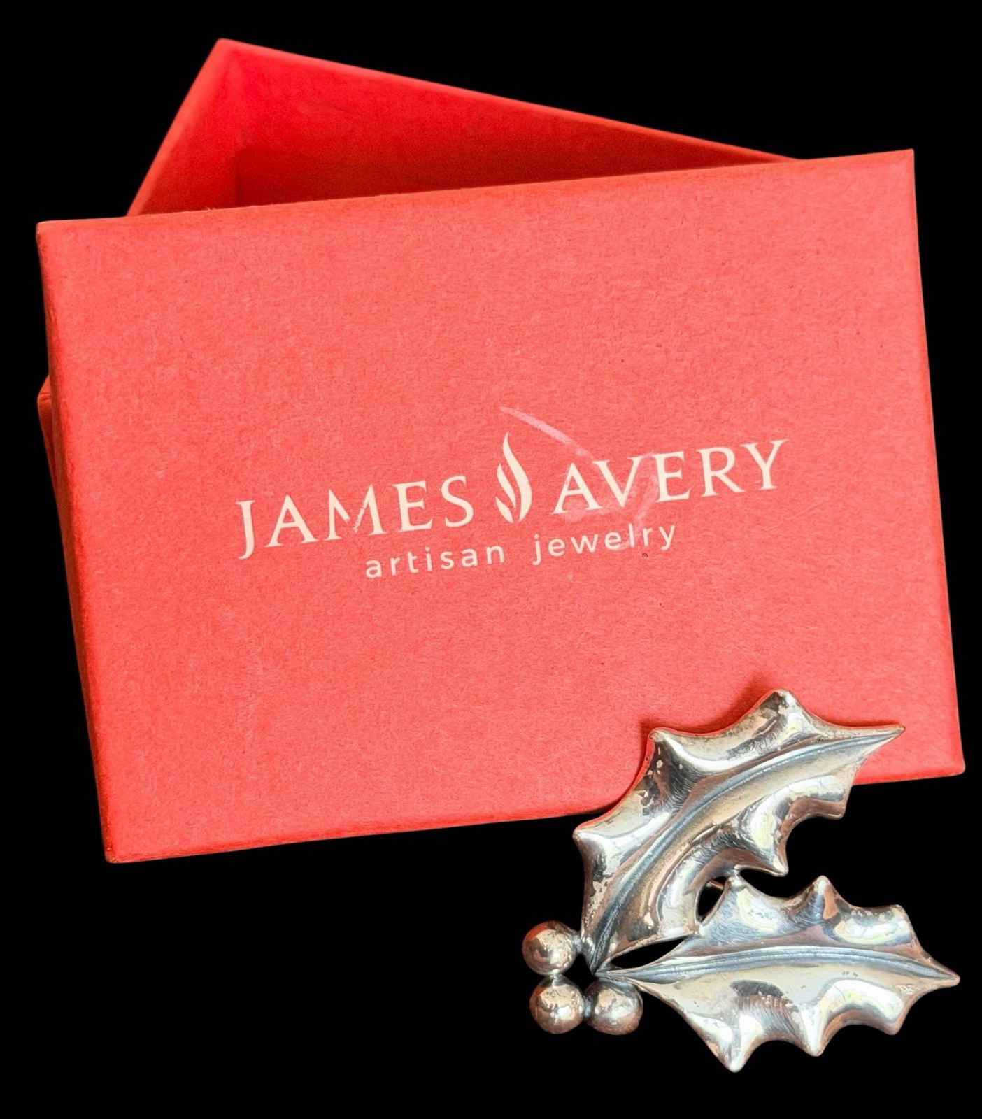 Vintage & Retired James Avery Sterling Holly Berries Leaves Brooch/Pin With Box
