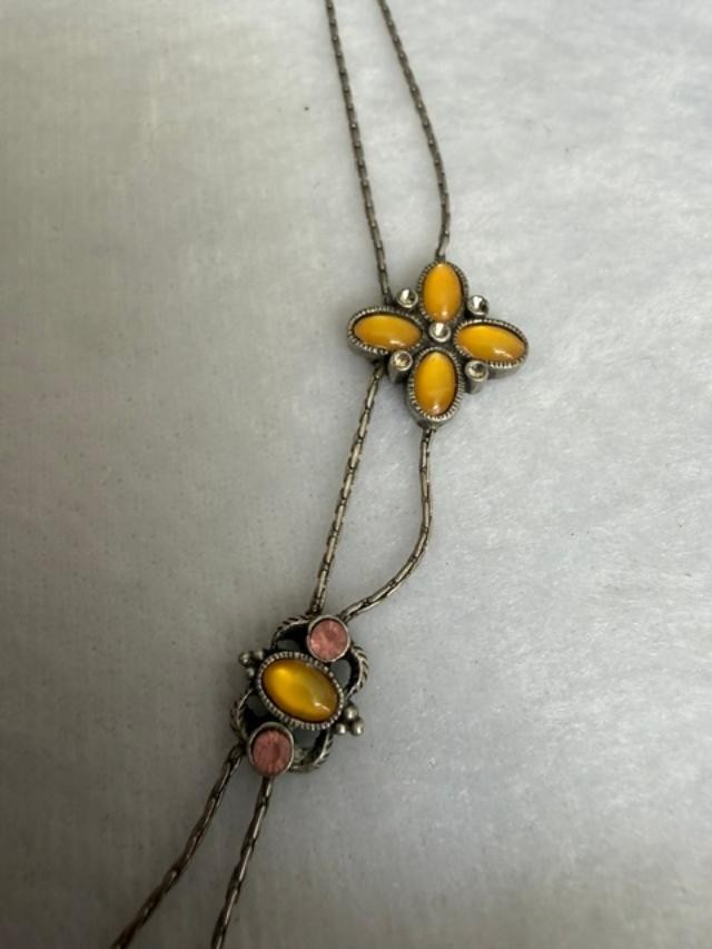 1928 Yellow Floral Rhinestone Station Necklace 16″ + 3″ Extender