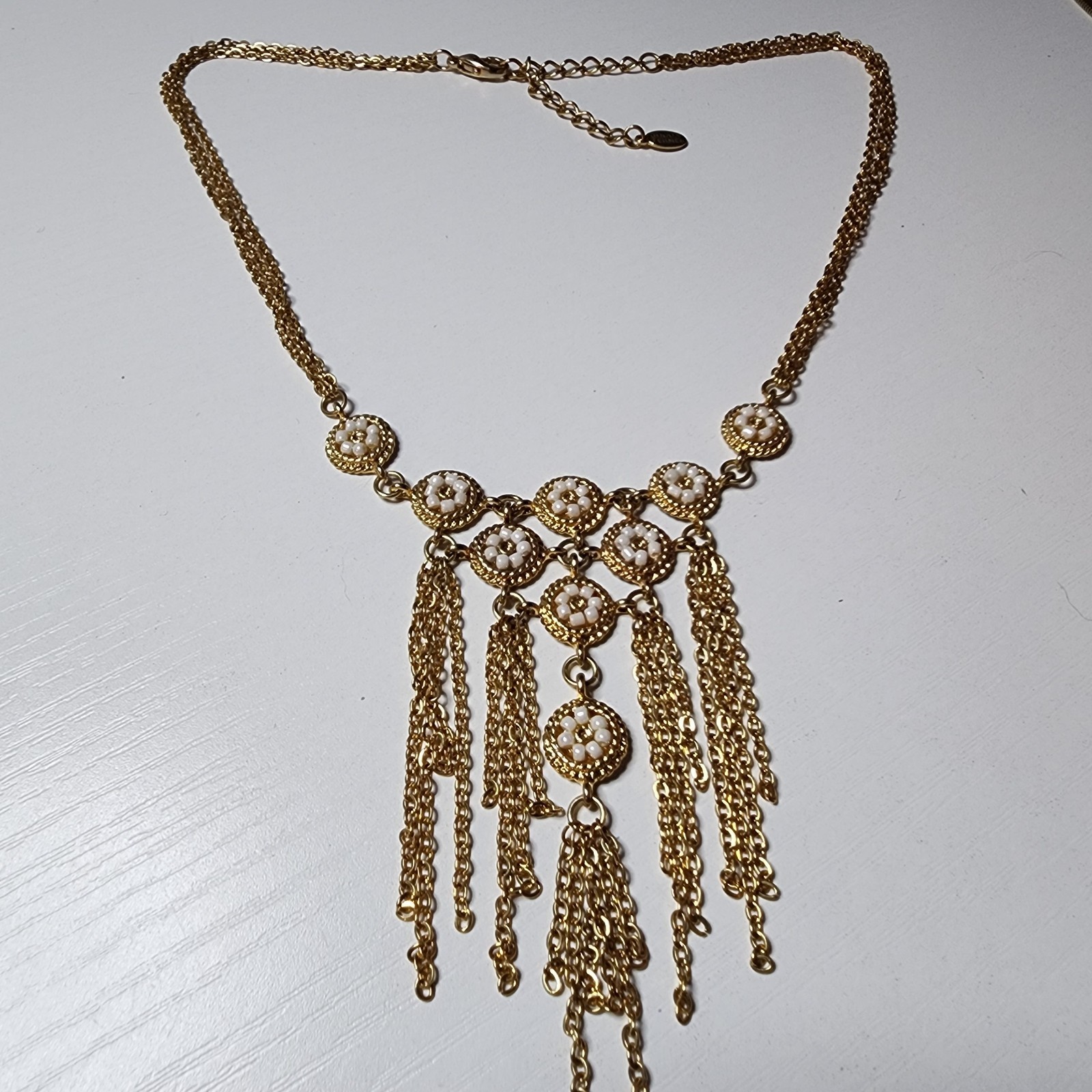Vintage Bijoux Terner Gold Tone Necklace Multi Strand Dangle Tassel Beads Signed