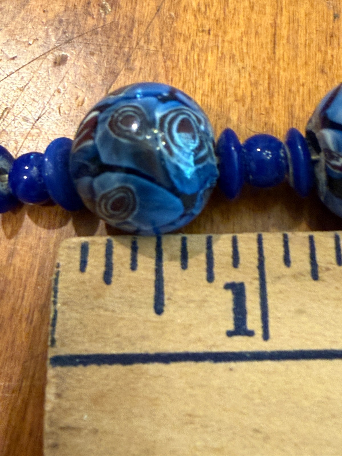 Vintage Blue Glass Bead Necklace Lampwork Excellent 19 inches European