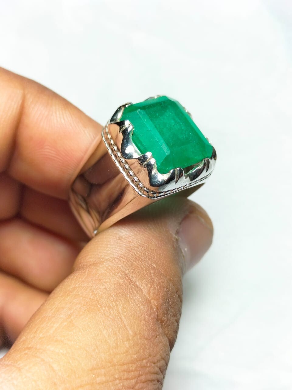 Natural Emerald Stone Baguette Cut Emerald Ring Silver 925 Ring Gift Ring