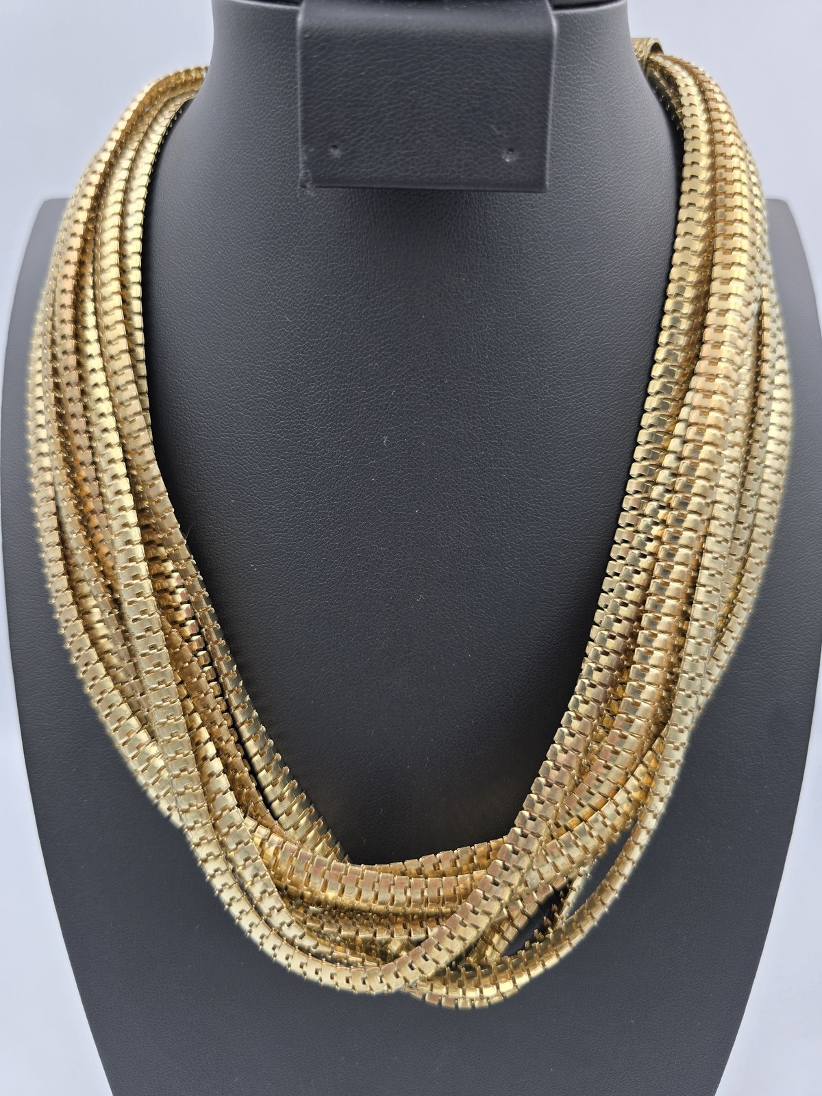 Vintage Multi-Strand Gold Tone Box Link Snake Chain Statement Necklace
