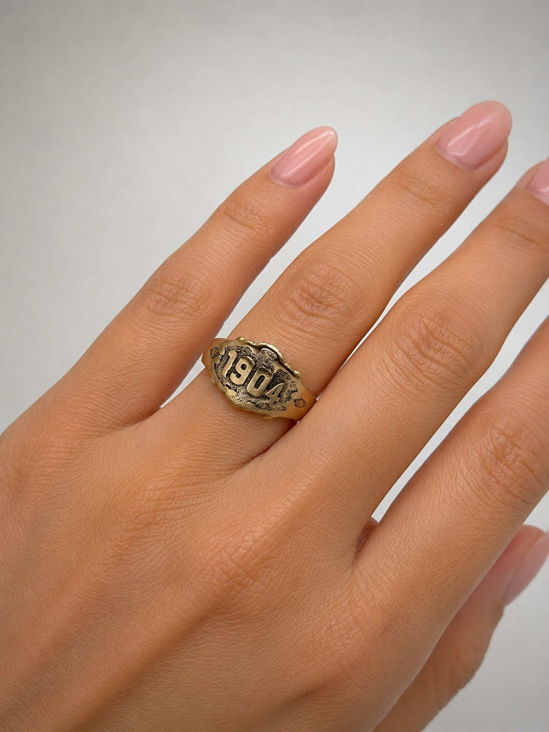 Art Nouveau Solid 14k Gold Date Signet School Ring 1904 sz6.5