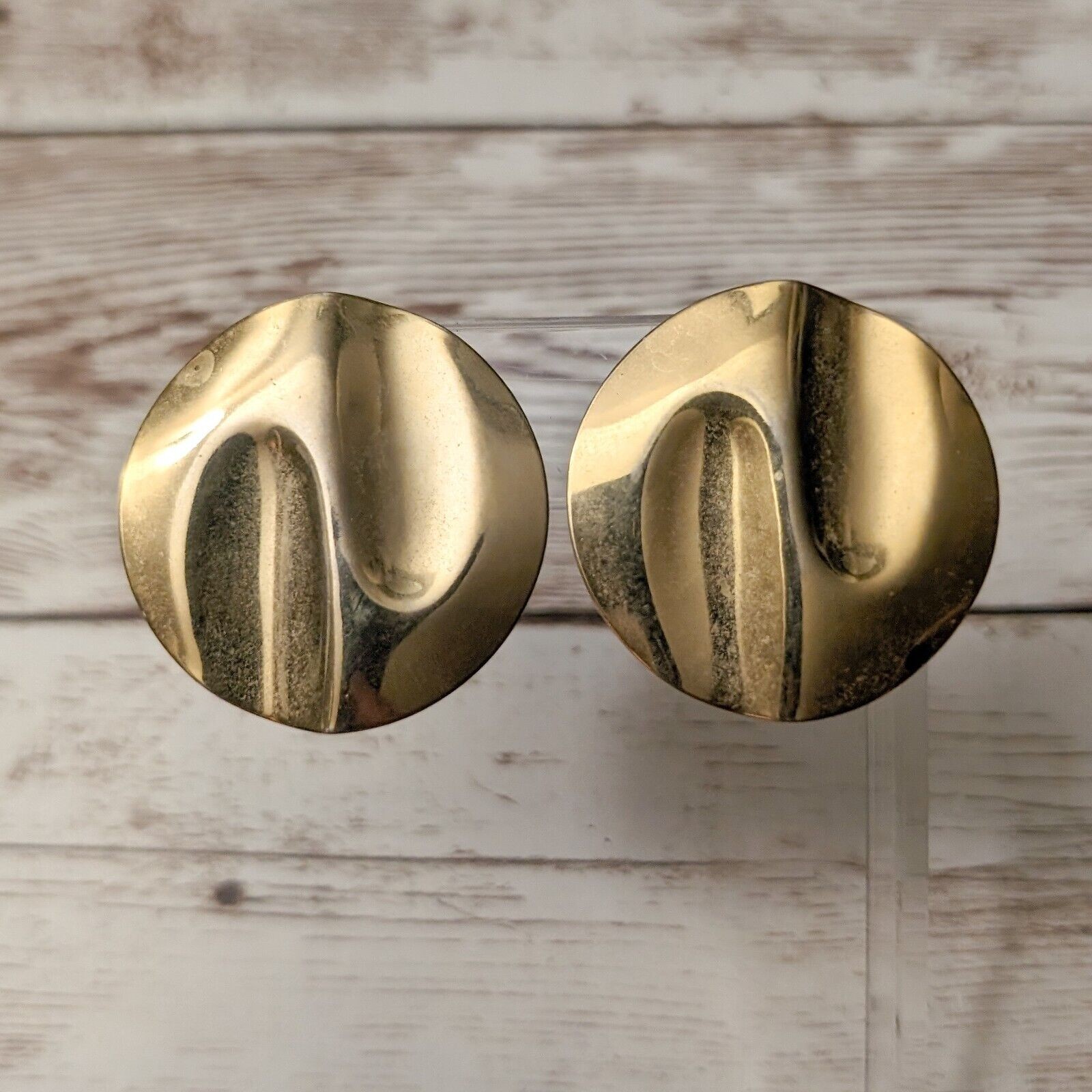Vintage Clip On Earrings – Pushed In Gold Tone Circle Large – Multiple Marks