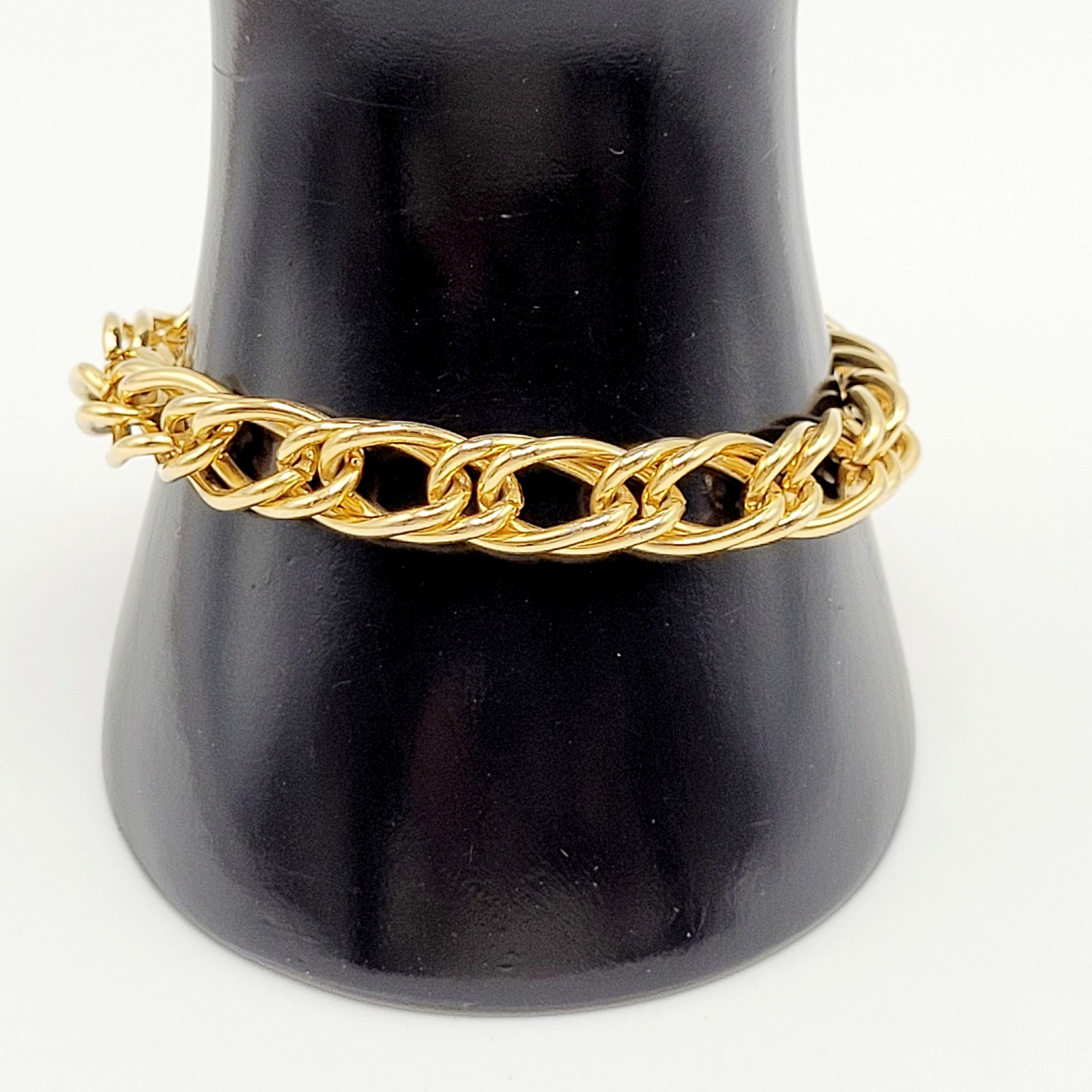 Fancy Oval Link Fancy Curb Shiny Gold Tone Vintage Chain Bracelet 7.25 Inch