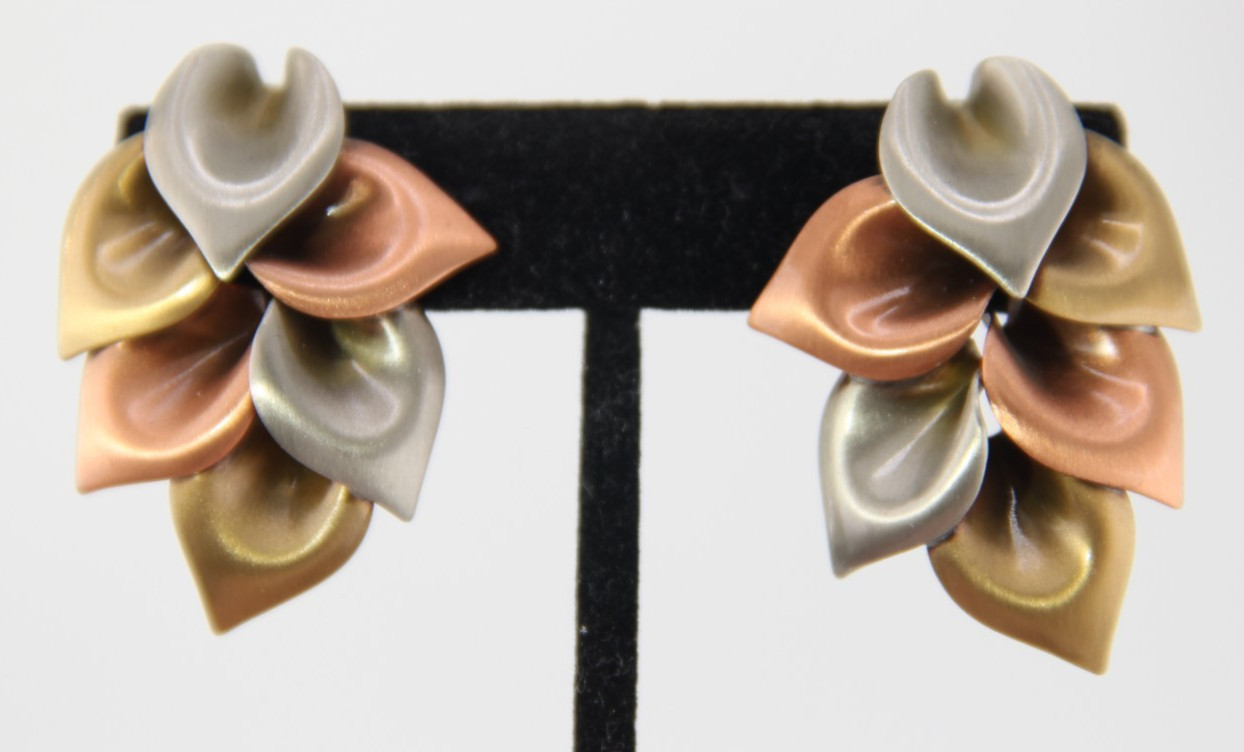 Vintage Retro Satin Finish Gold, Silver, Brass Tone, Stud Earrings, 80-90s, NOS