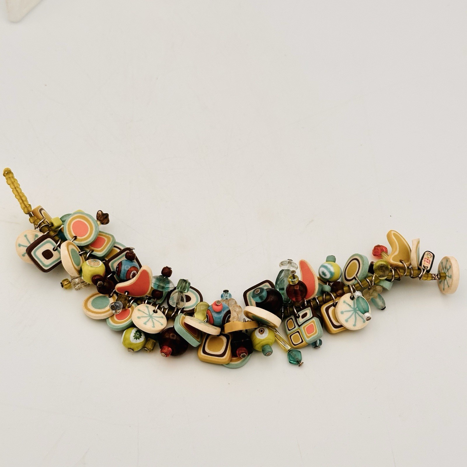 Vintage Style Mid-Century Modern Polymer Clay Bracelet Retro Geometric Art Glass