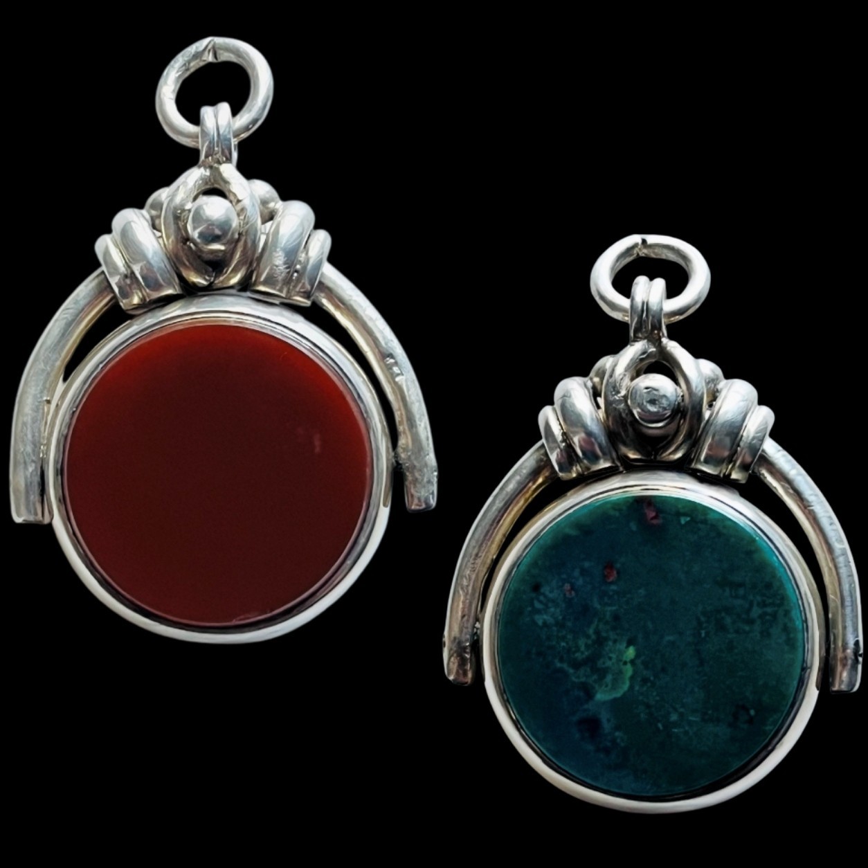 Antique 1887 Victorian Bloodstone + Carnelian Fob Pendant *Birmingham Silver*