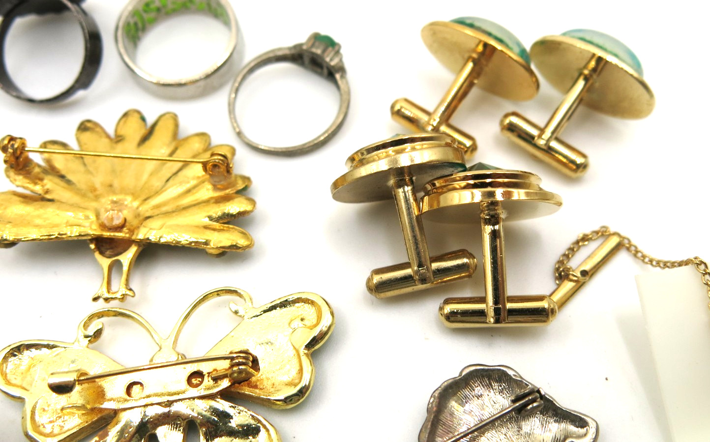 VTG Jewelry Set Lot 20pcs Pendant Brooch bracelet Cufflinks Ring Green gemstones