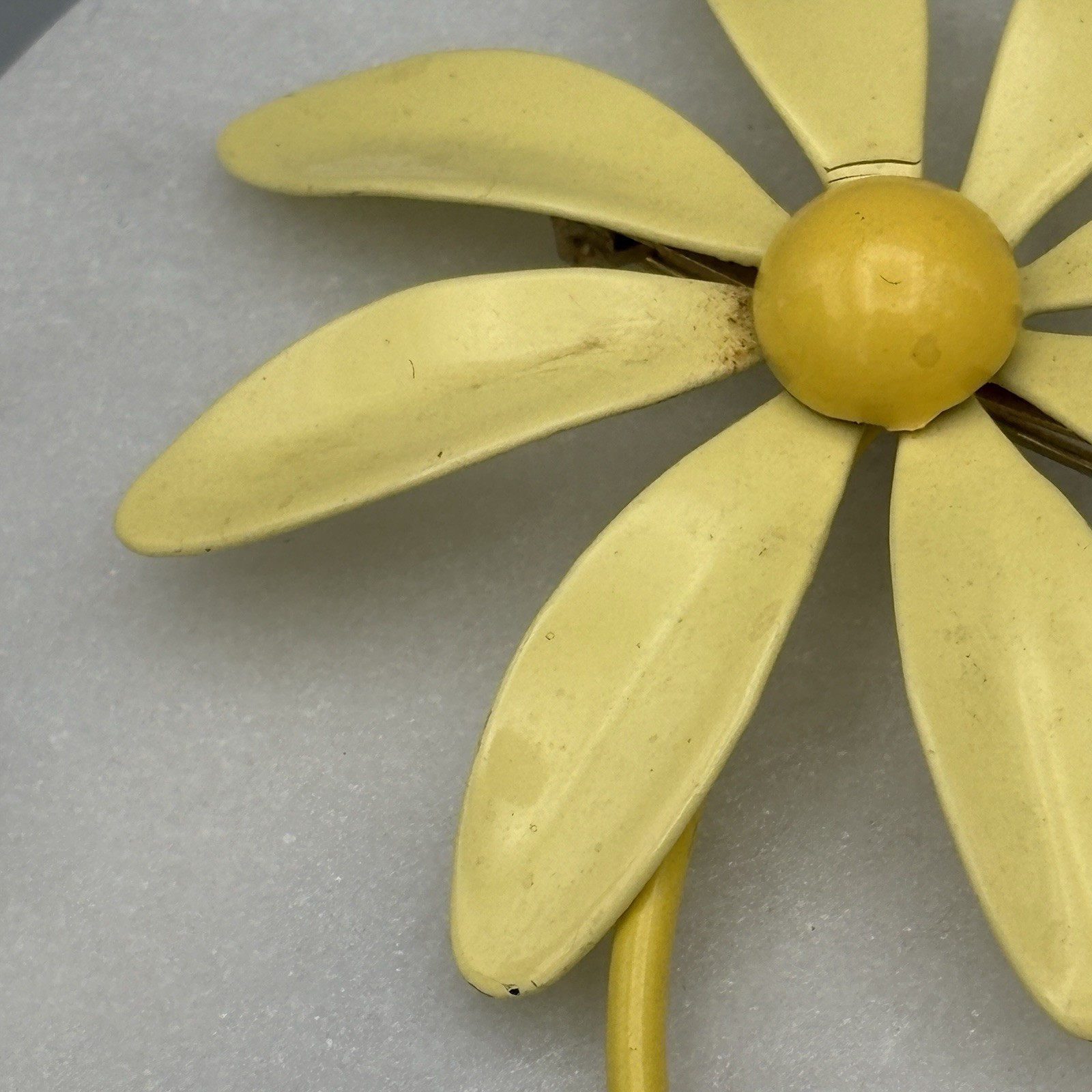 Vintage Enamel Flower Brooch with Butterfly Cheery Yellow Statement PIn