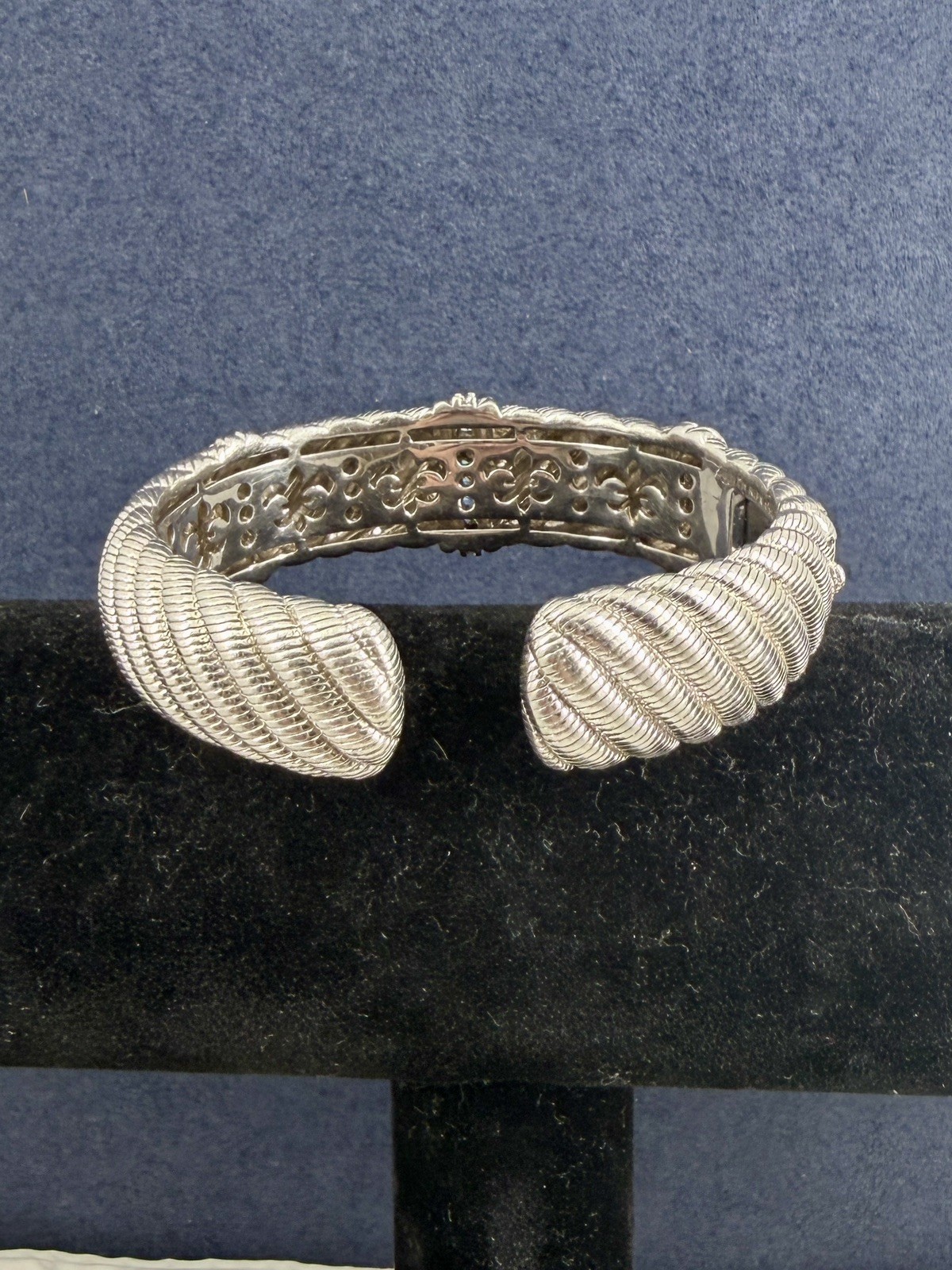 JUDITH RIPKA Sterling Silver Cubic Zirconia Cable Twist Wide Cuff Bracelet; 75g