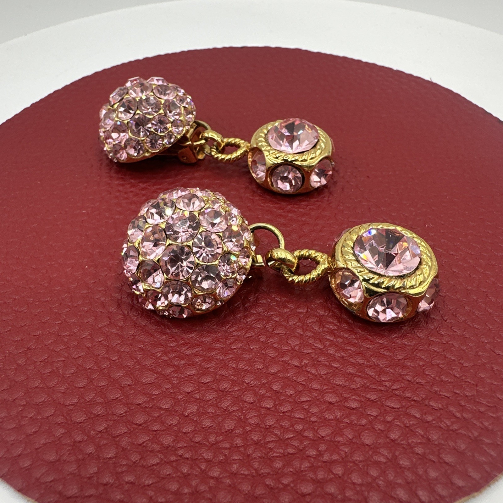 Vintage Sparkling BLANCA Clip on Pink Rhinstones Dangle Earrings. See pics.
