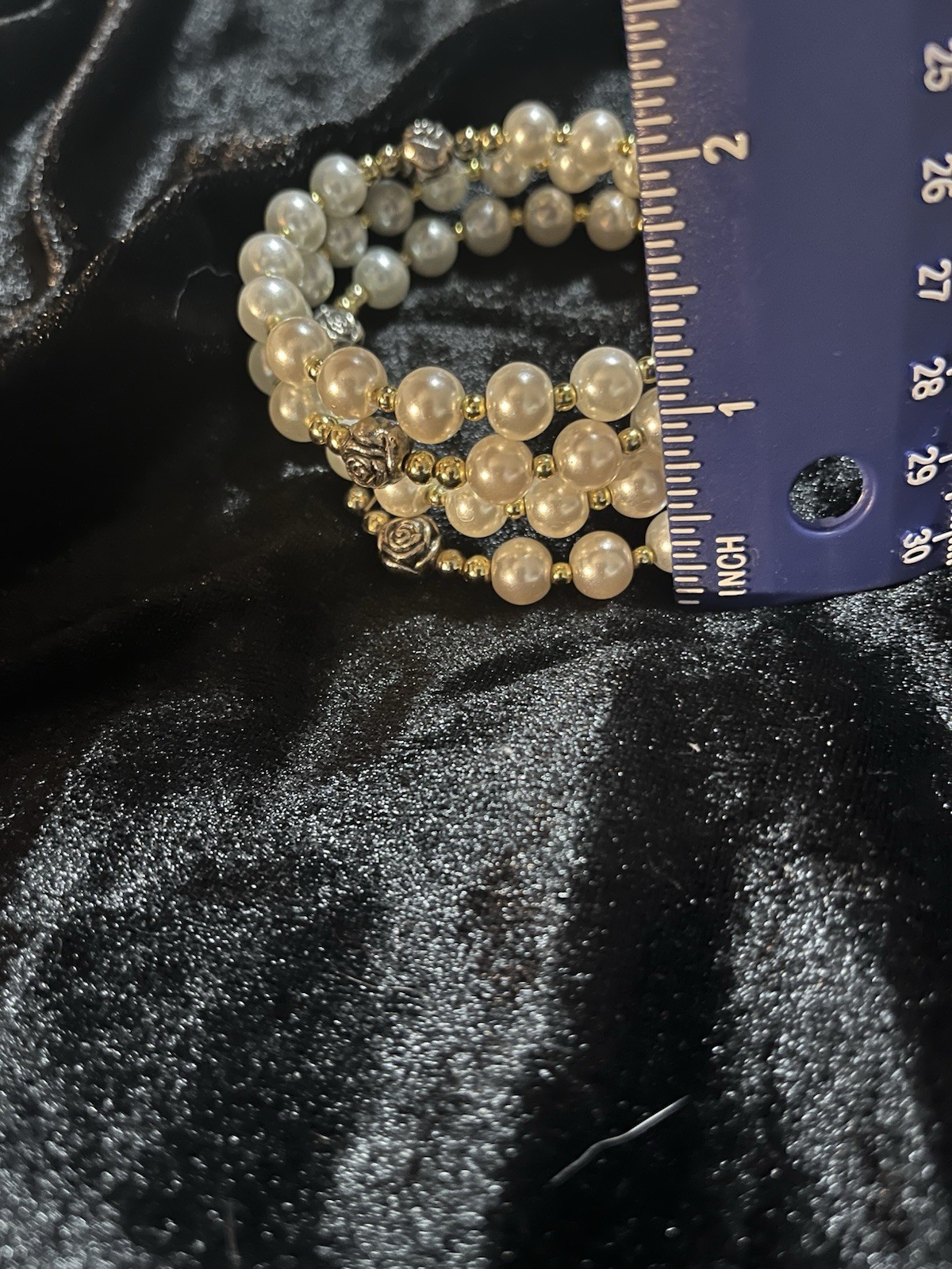 Vintage Faux Pearl Sterling Silver Coil Rosary Bracelet